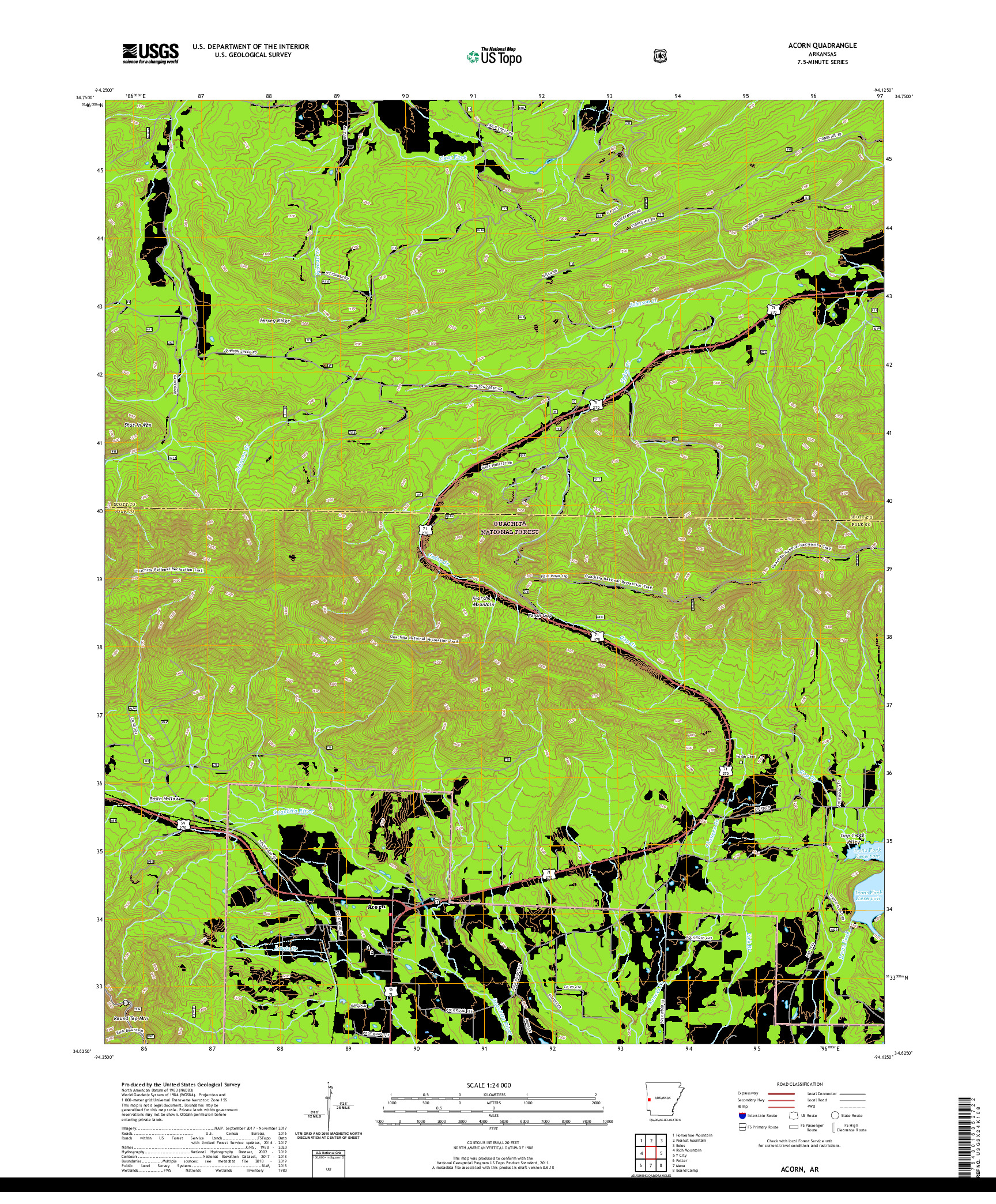 USGS US TOPO 7.5-MINUTE MAP FOR ACORN, AR 2020