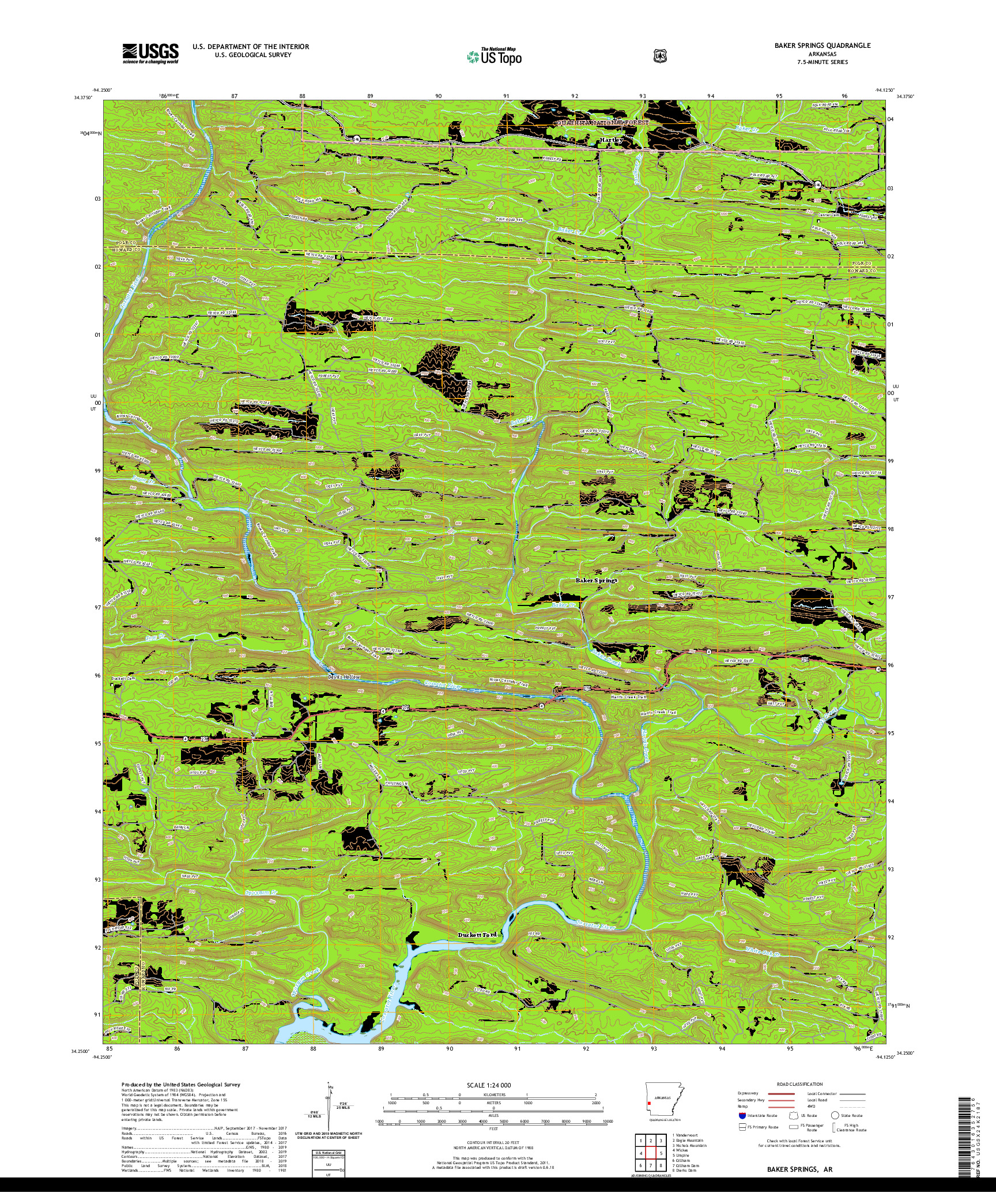 USGS US TOPO 7.5-MINUTE MAP FOR BAKER SPRINGS, AR 2020