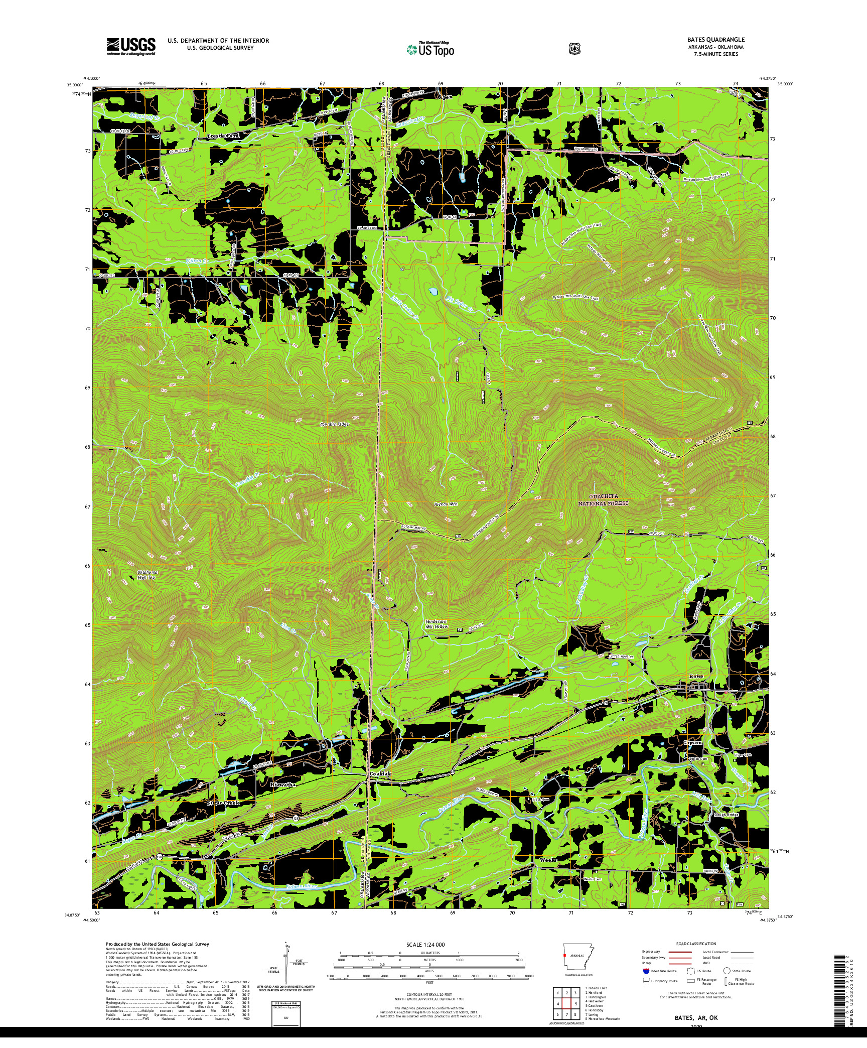 USGS US TOPO 7.5-MINUTE MAP FOR BATES, AR,OK 2020