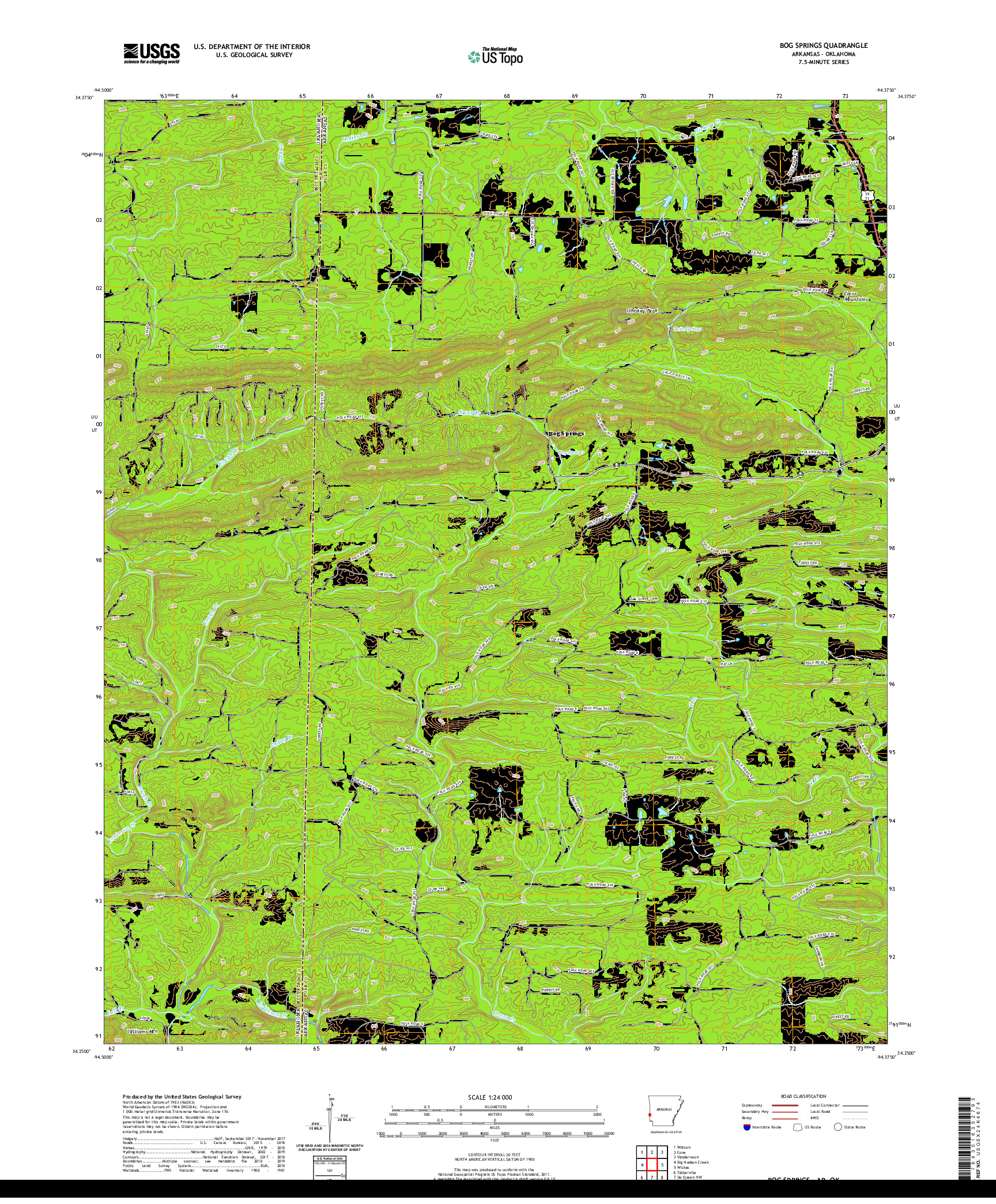 USGS US TOPO 7.5-MINUTE MAP FOR BOG SPRINGS, AR,OK 2020