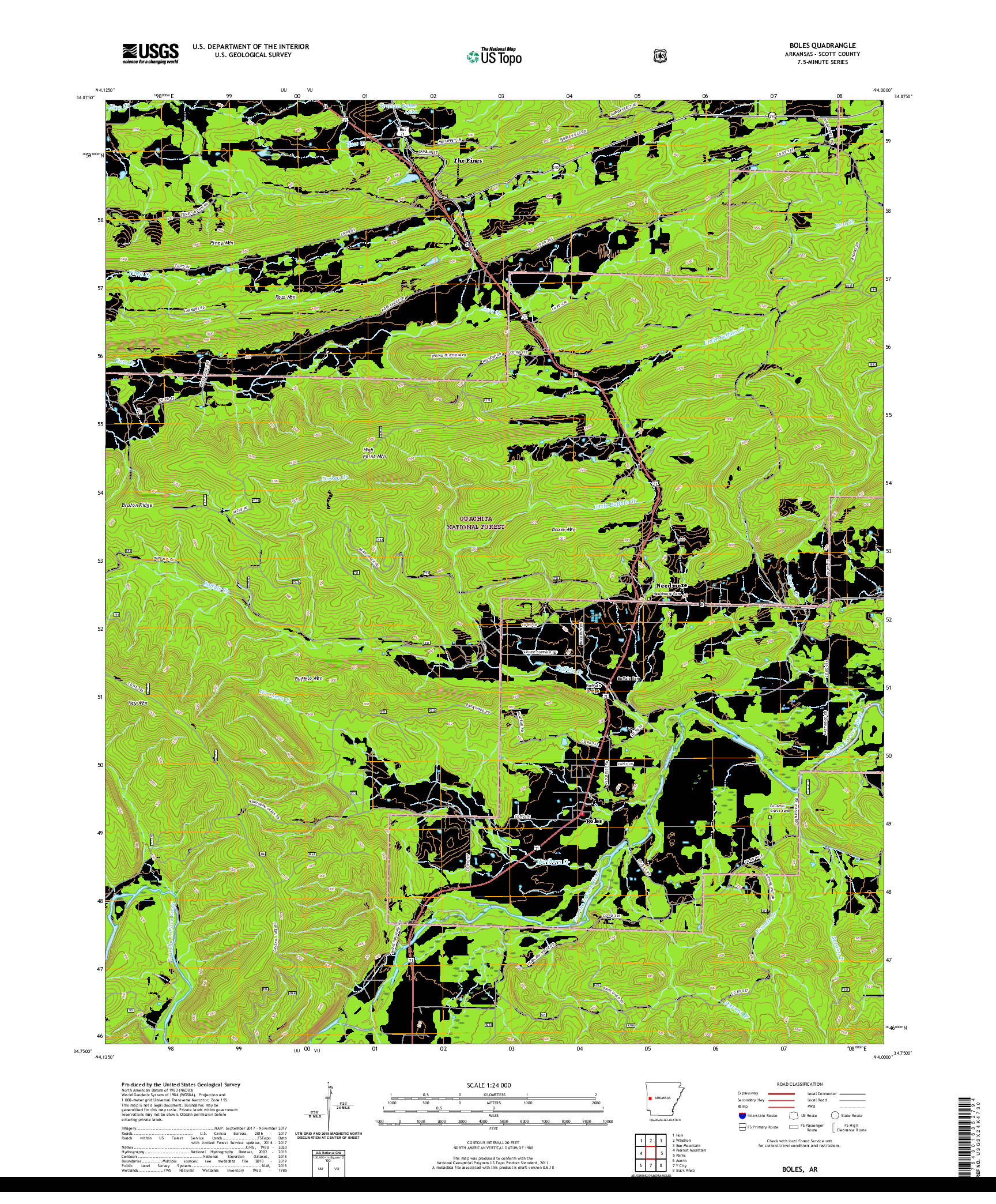 USGS US TOPO 7.5-MINUTE MAP FOR BOLES, AR 2020
