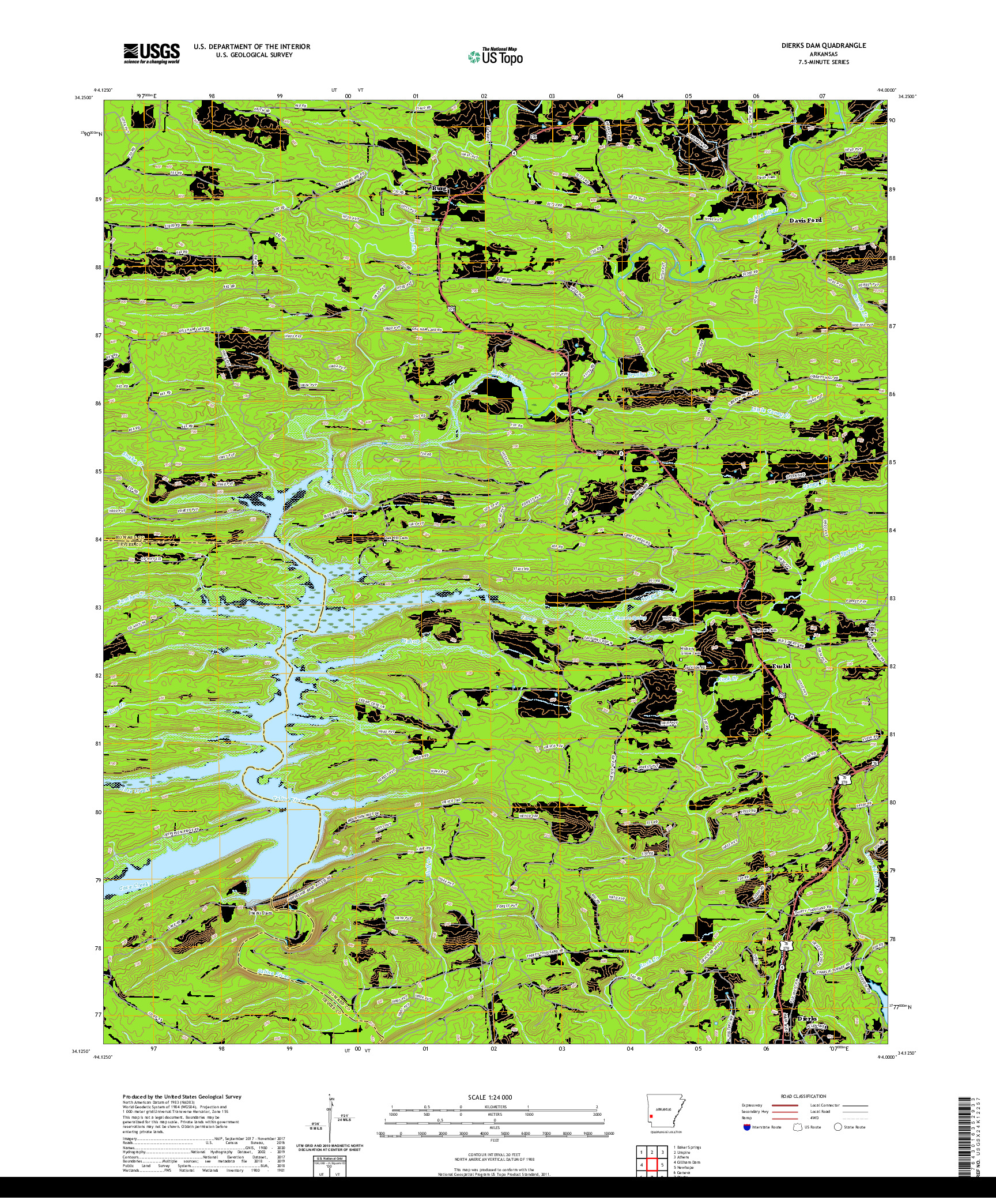 USGS US TOPO 7.5-MINUTE MAP FOR DIERKS DAM, AR 2020