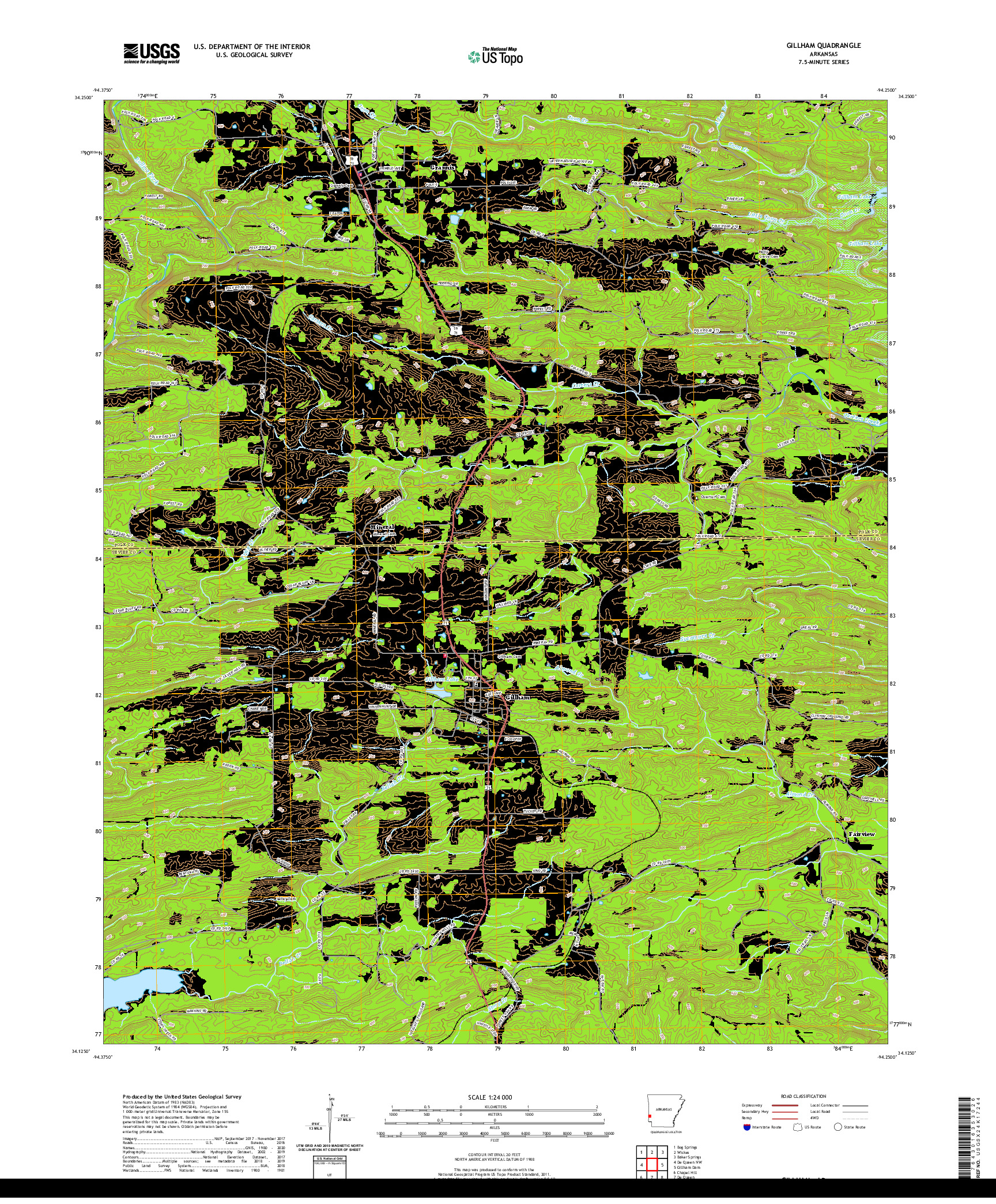 USGS US TOPO 7.5-MINUTE MAP FOR GILLHAM, AR 2020