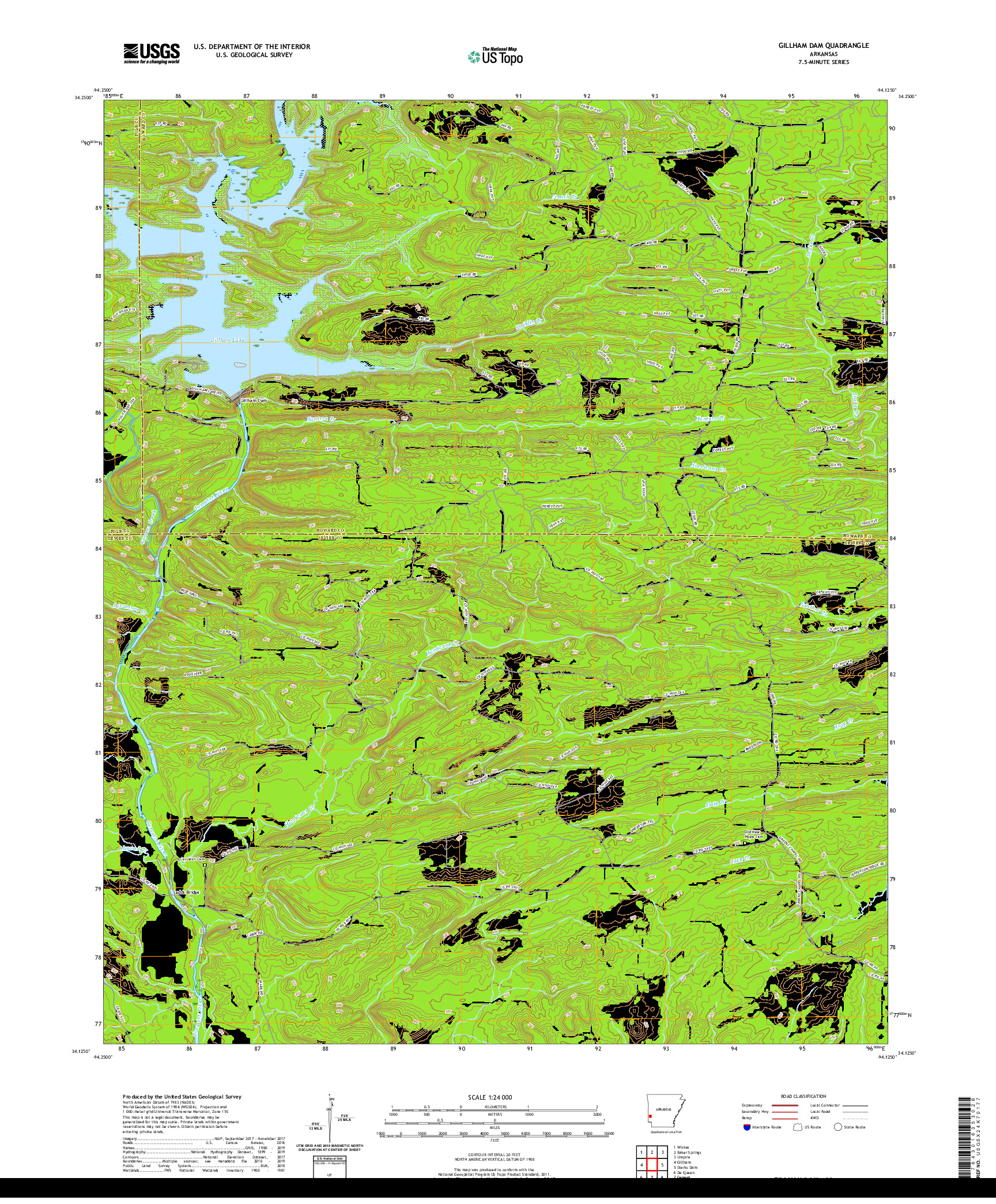 USGS US TOPO 7.5-MINUTE MAP FOR GILLHAM DAM, AR 2020