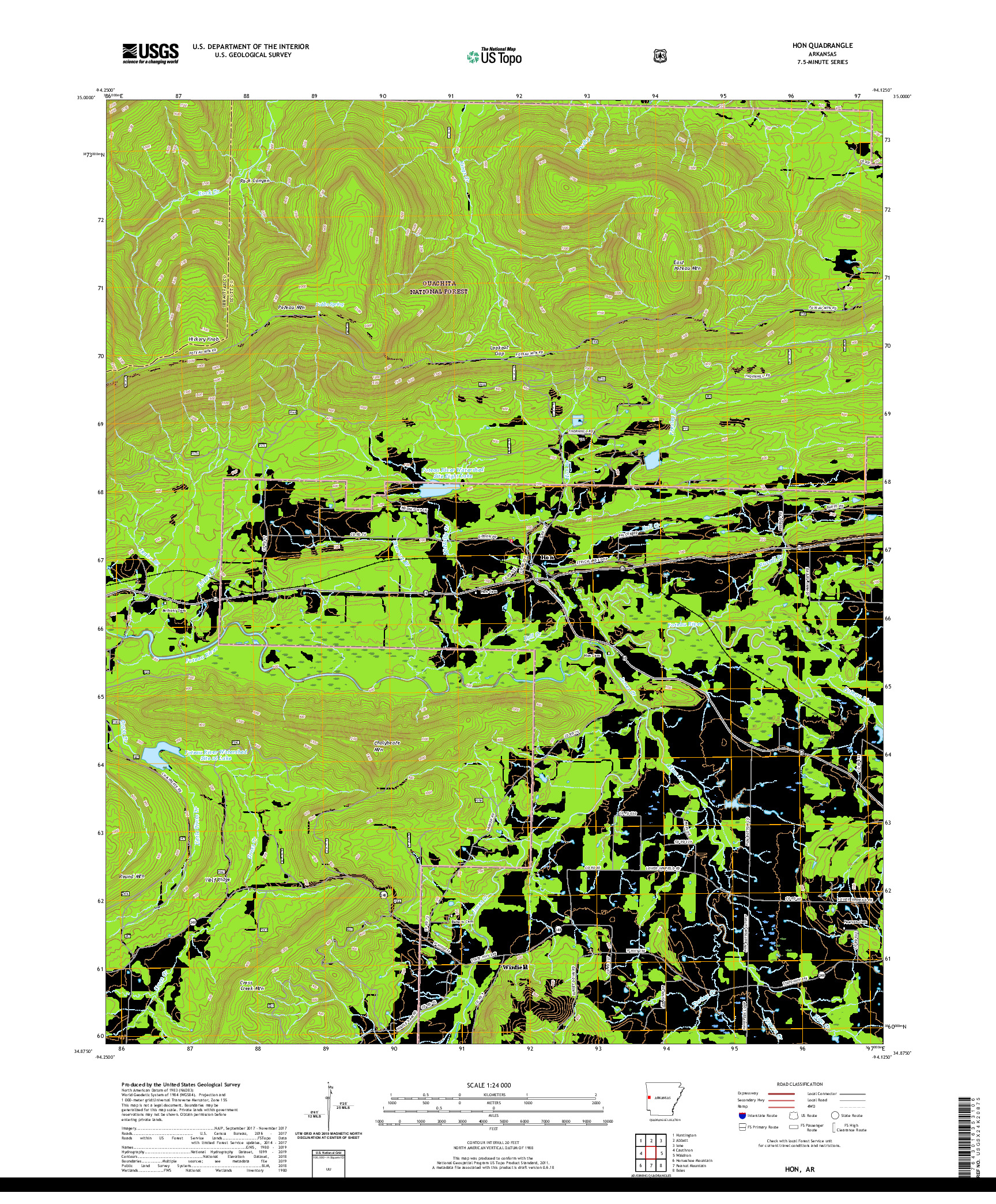 USGS US TOPO 7.5-MINUTE MAP FOR HON, AR 2020