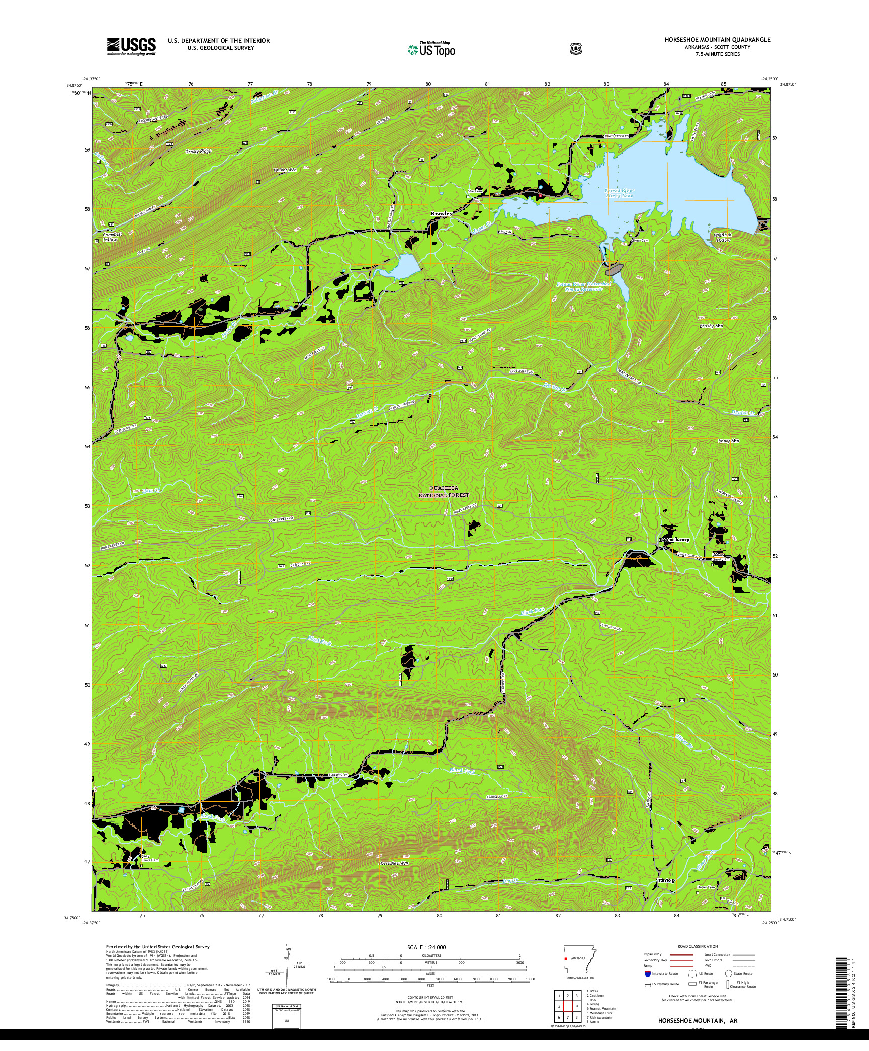 USGS US TOPO 7.5-MINUTE MAP FOR HORSESHOE MOUNTAIN, AR 2020