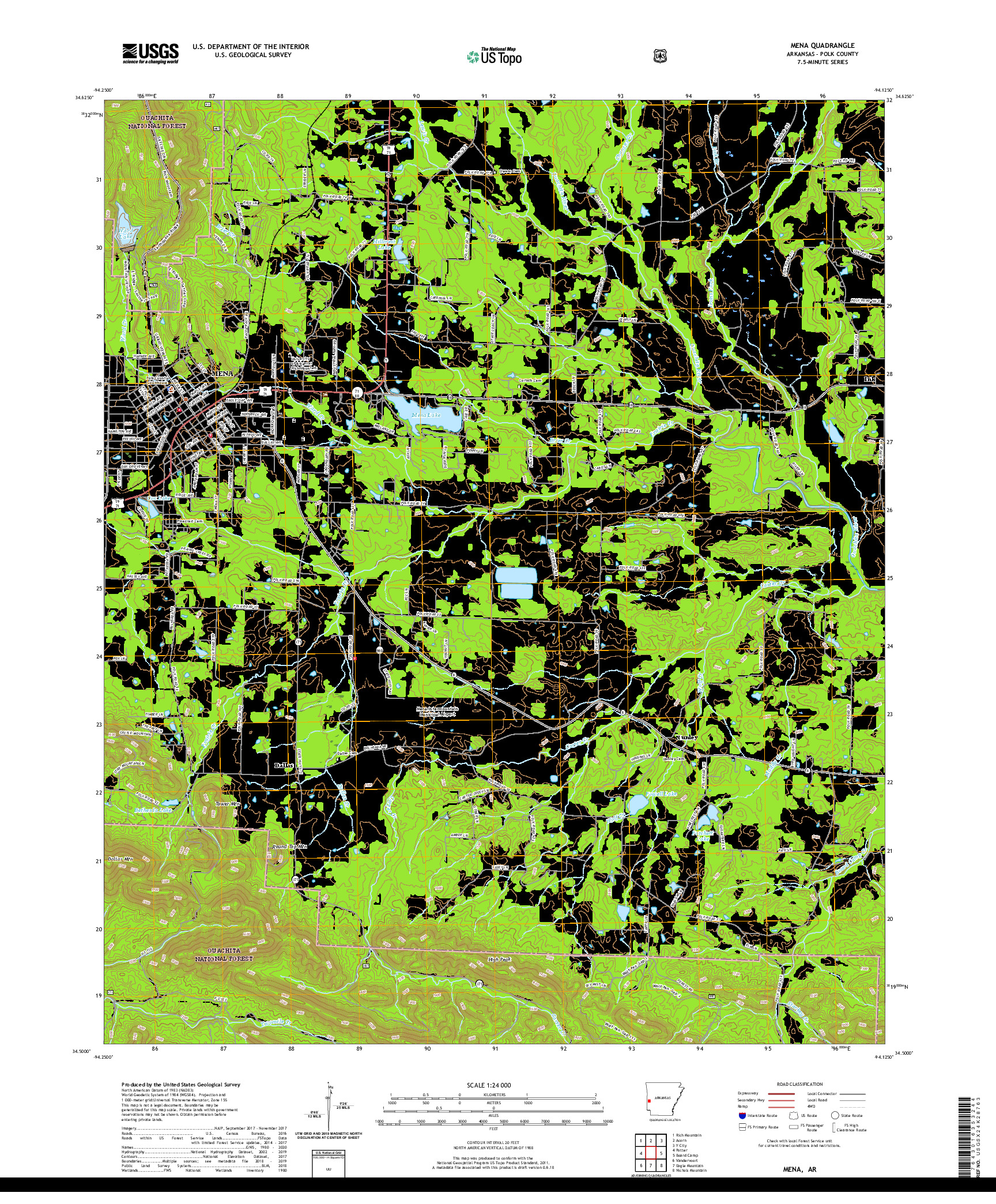 USGS US TOPO 7.5-MINUTE MAP FOR MENA, AR 2020