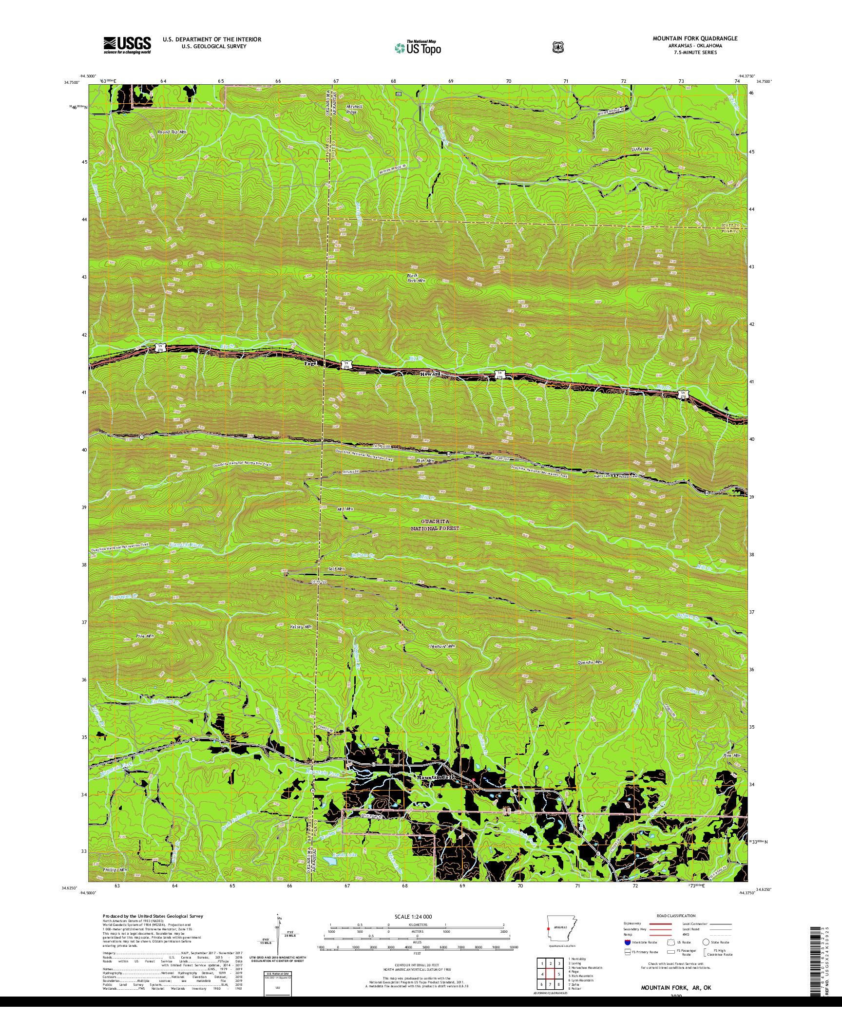 USGS US TOPO 7.5-MINUTE MAP FOR MOUNTAIN FORK, AR,OK 2020