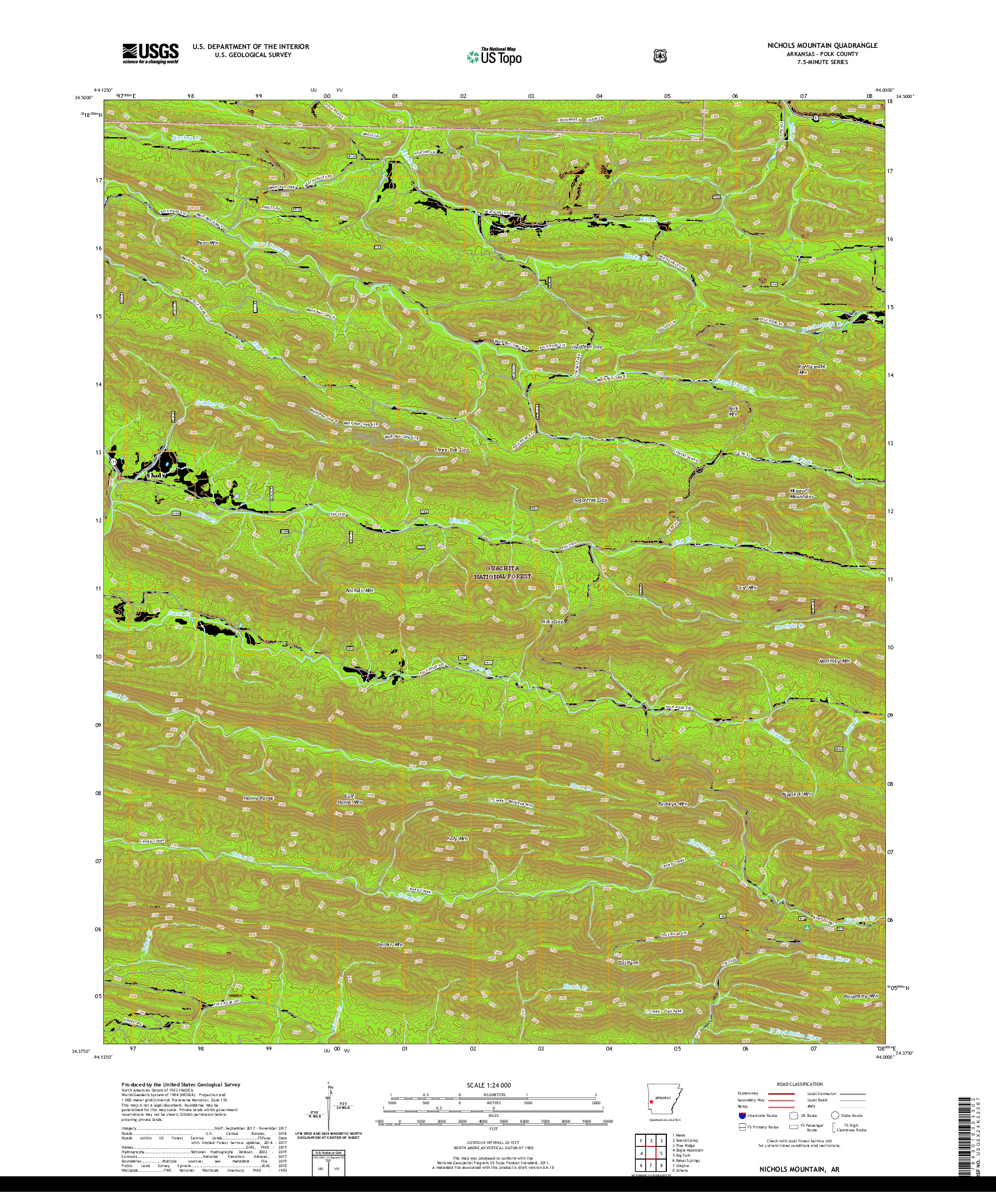 USGS US TOPO 7.5-MINUTE MAP FOR NICHOLS MOUNTAIN, AR 2020