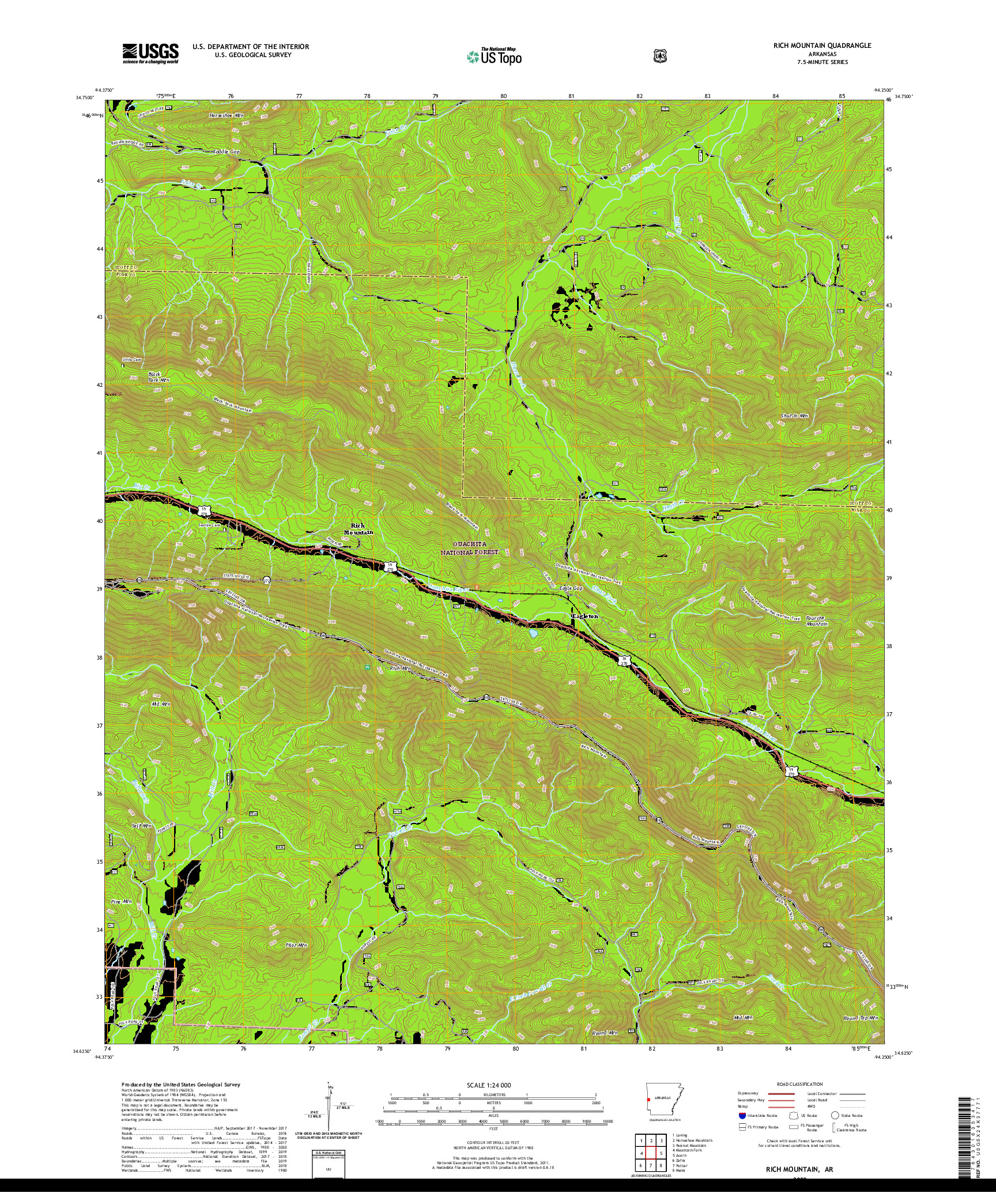 USGS US TOPO 7.5-MINUTE MAP FOR RICH MOUNTAIN, AR 2020