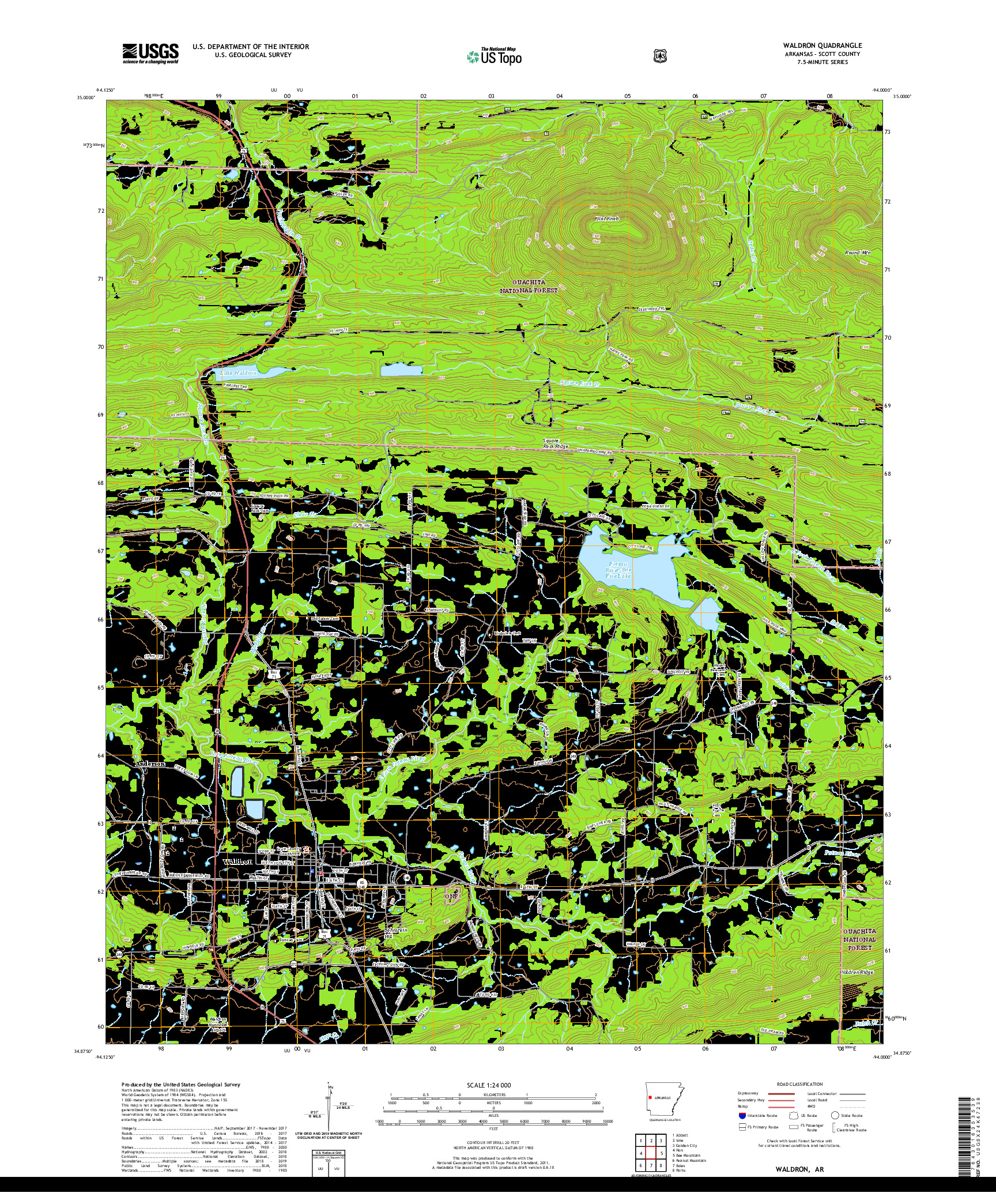 USGS US TOPO 7.5-MINUTE MAP FOR WALDRON, AR 2020