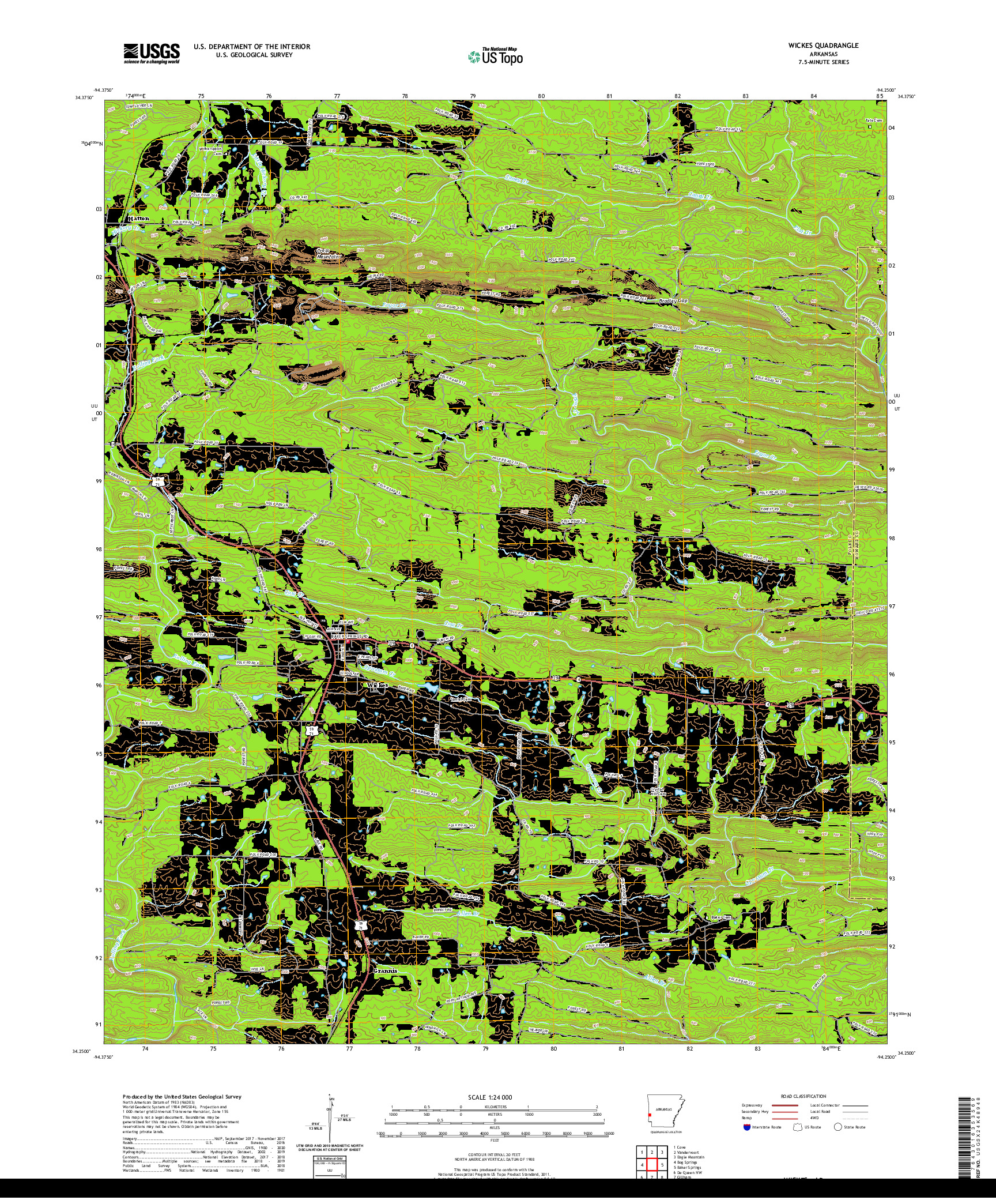 USGS US TOPO 7.5-MINUTE MAP FOR WICKES, AR 2020