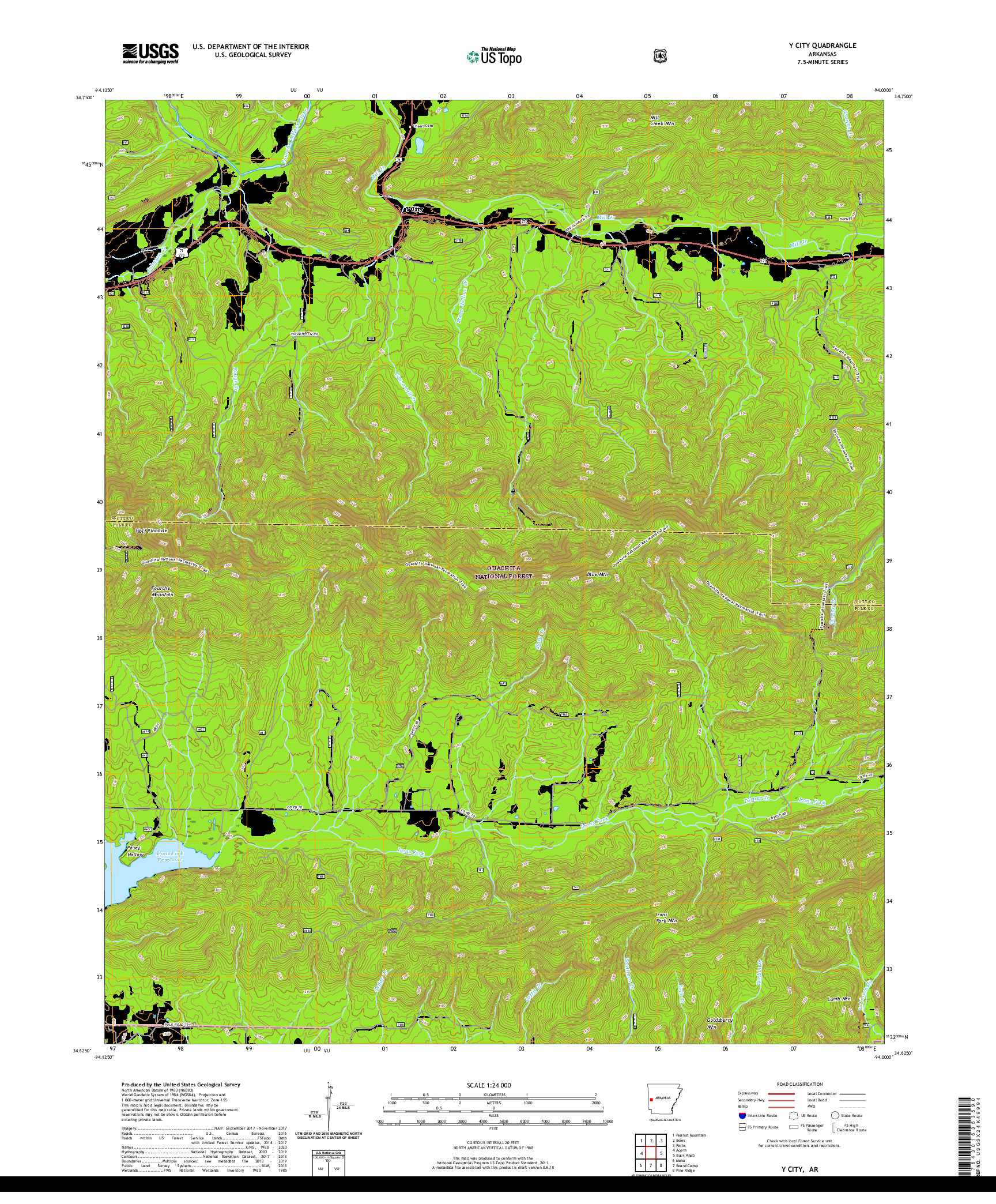 USGS US TOPO 7.5-MINUTE MAP FOR Y CITY, AR 2020