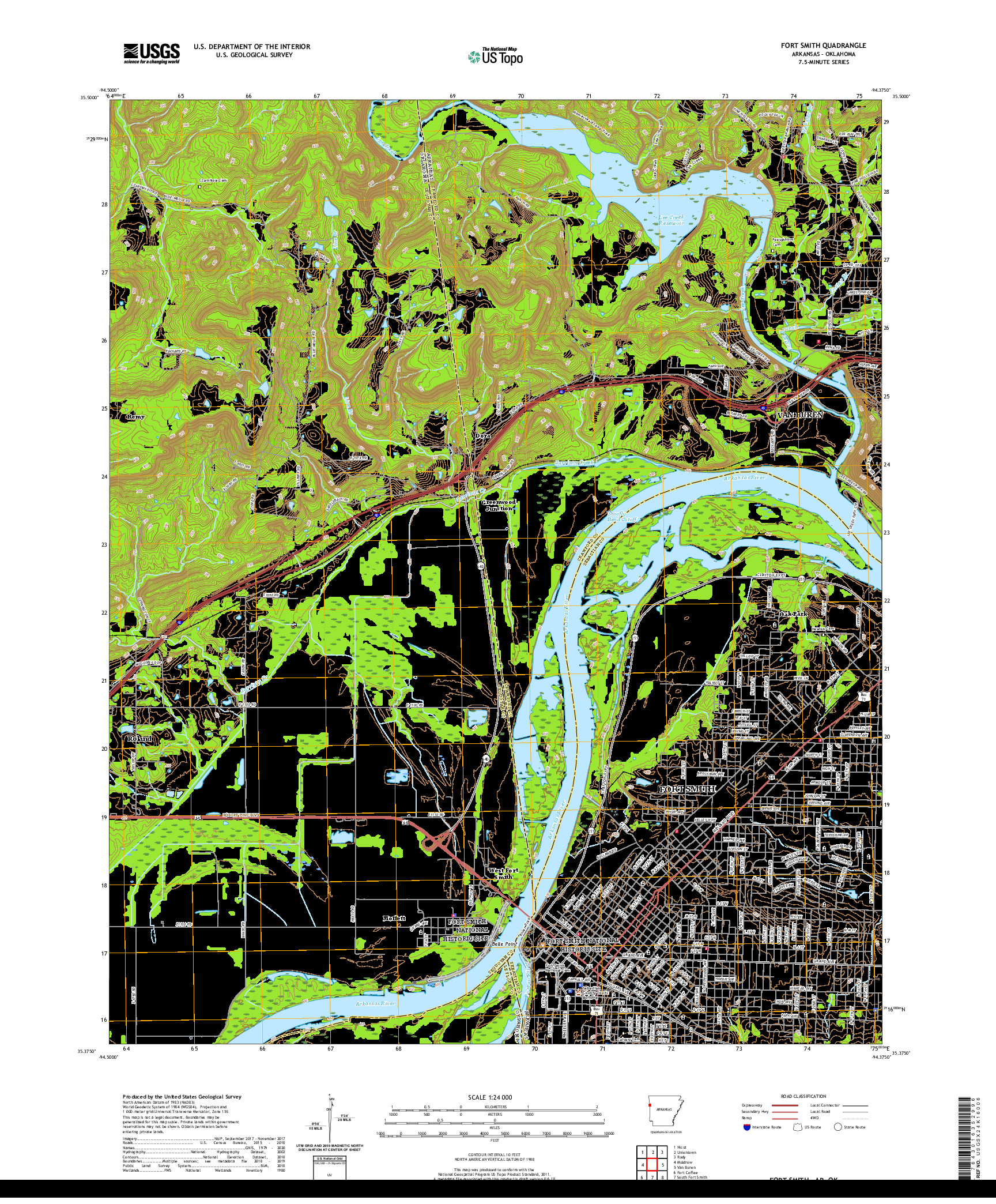 USGS US TOPO 7.5-MINUTE MAP FOR FORT SMITH, AR,OK 2020