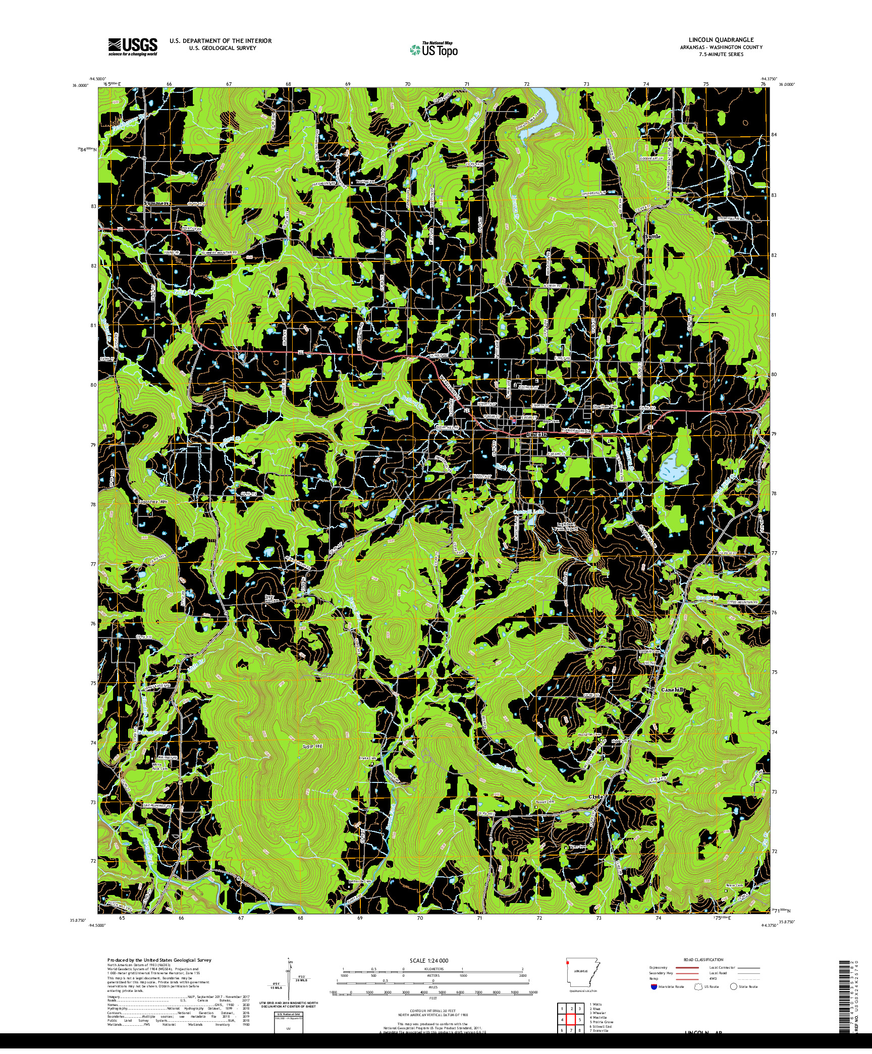 USGS US TOPO 7.5-MINUTE MAP FOR LINCOLN, AR 2020