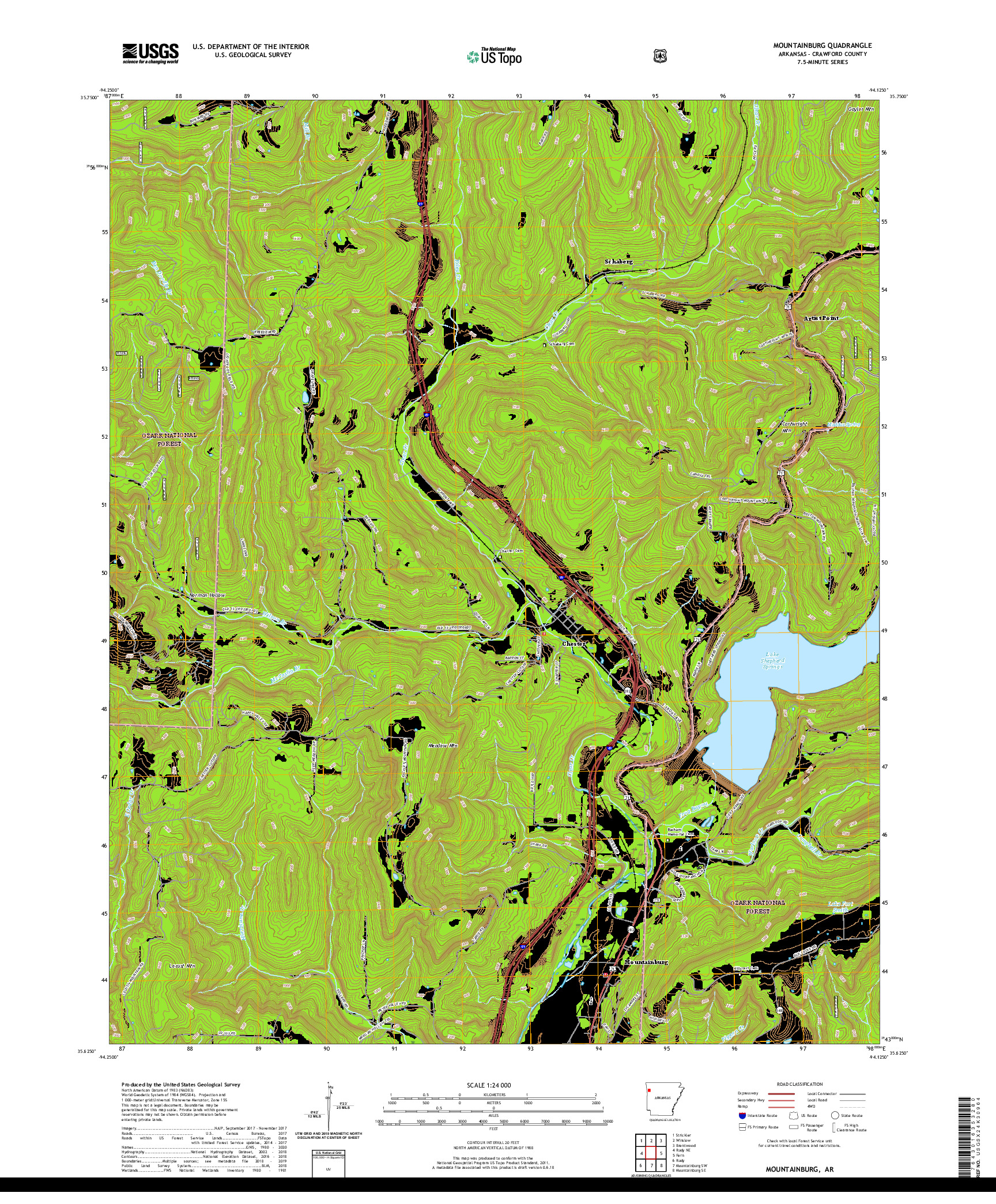 USGS US TOPO 7.5-MINUTE MAP FOR MOUNTAINBURG, AR 2020
