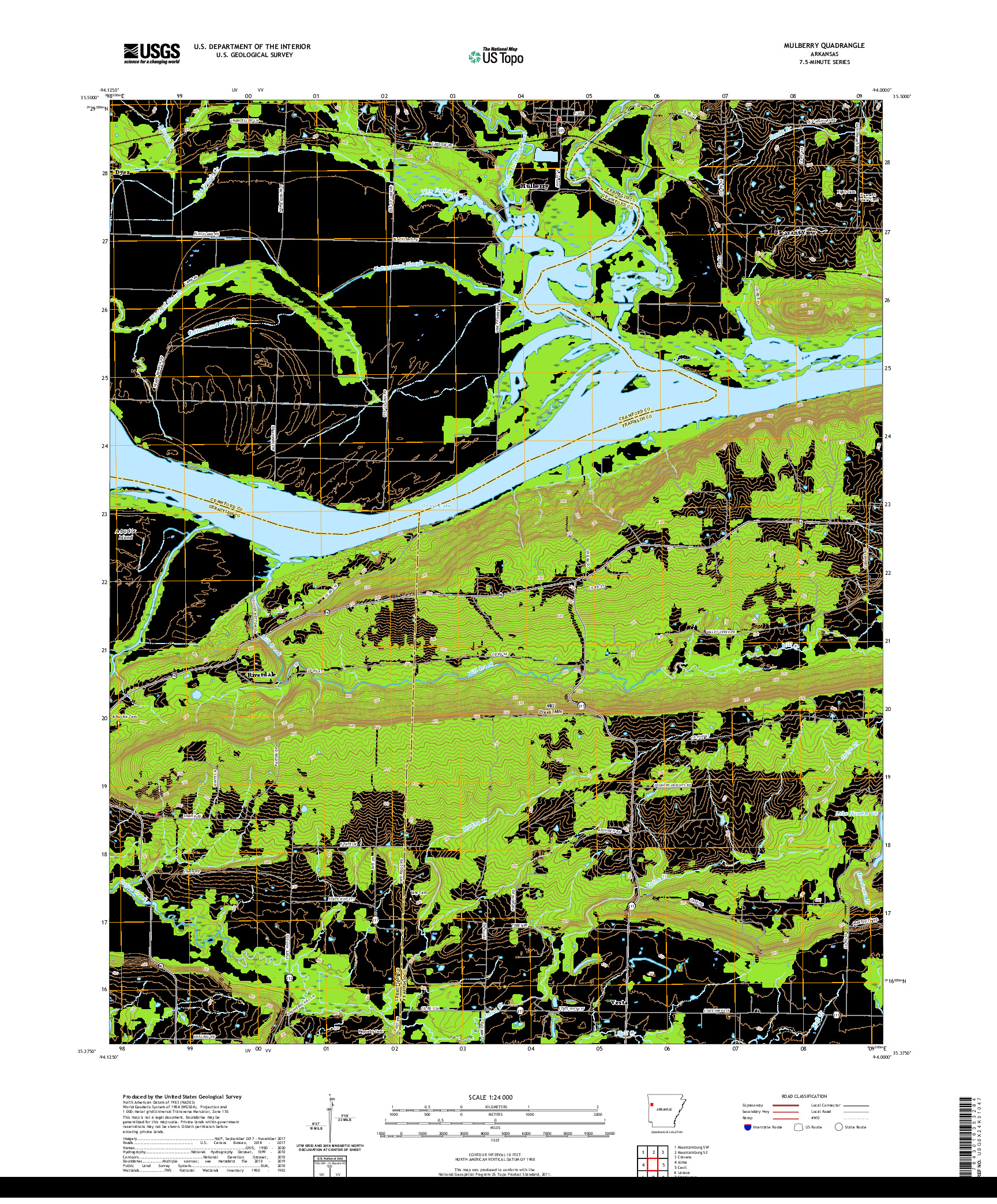 USGS US TOPO 7.5-MINUTE MAP FOR MULBERRY, AR 2020