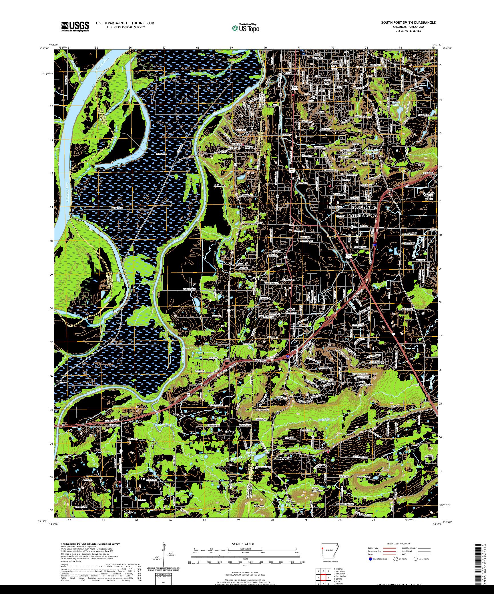 USGS US TOPO 7.5-MINUTE MAP FOR SOUTH FORT SMITH, AR,OK 2020