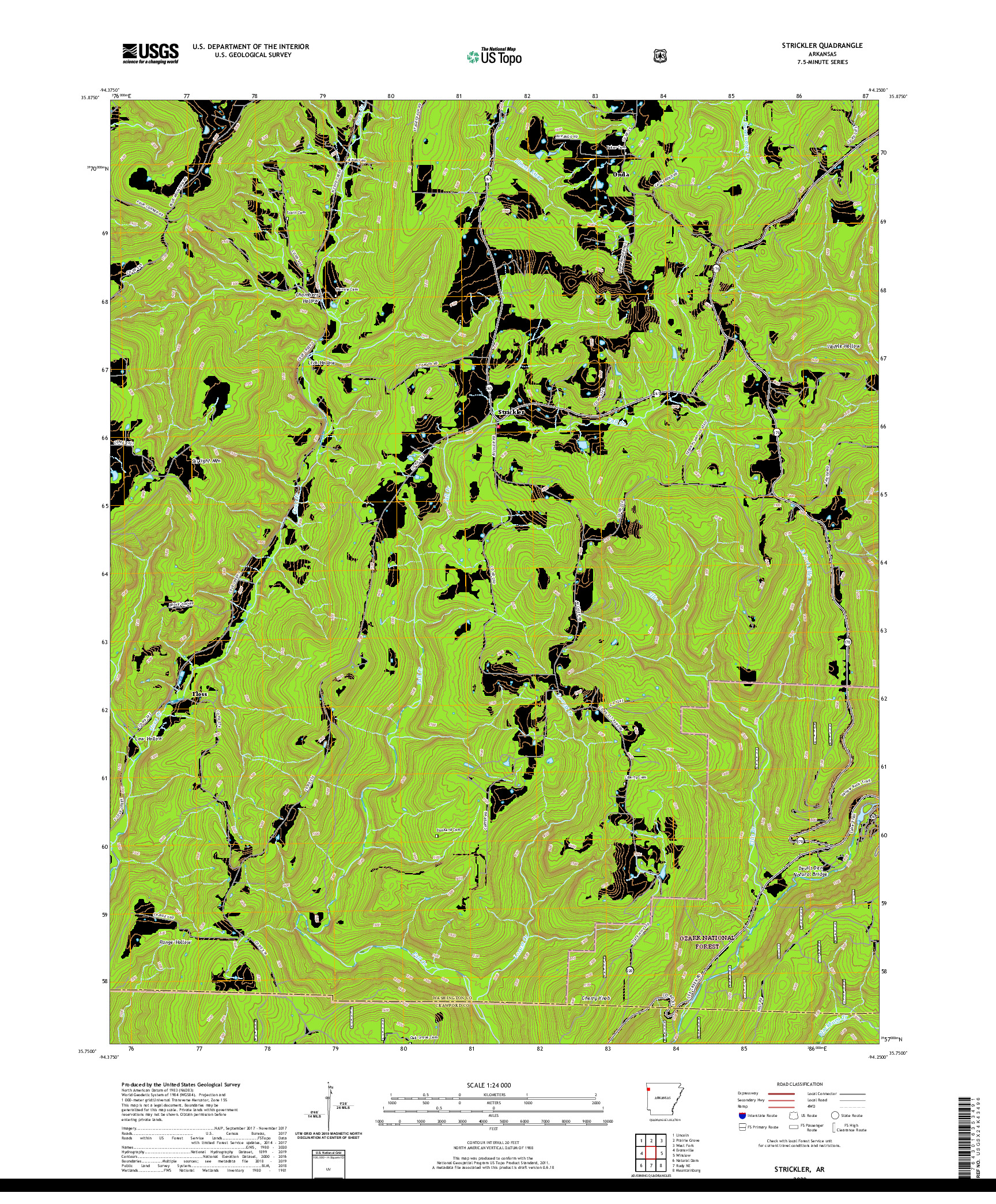 USGS US TOPO 7.5-MINUTE MAP FOR STRICKLER, AR 2020