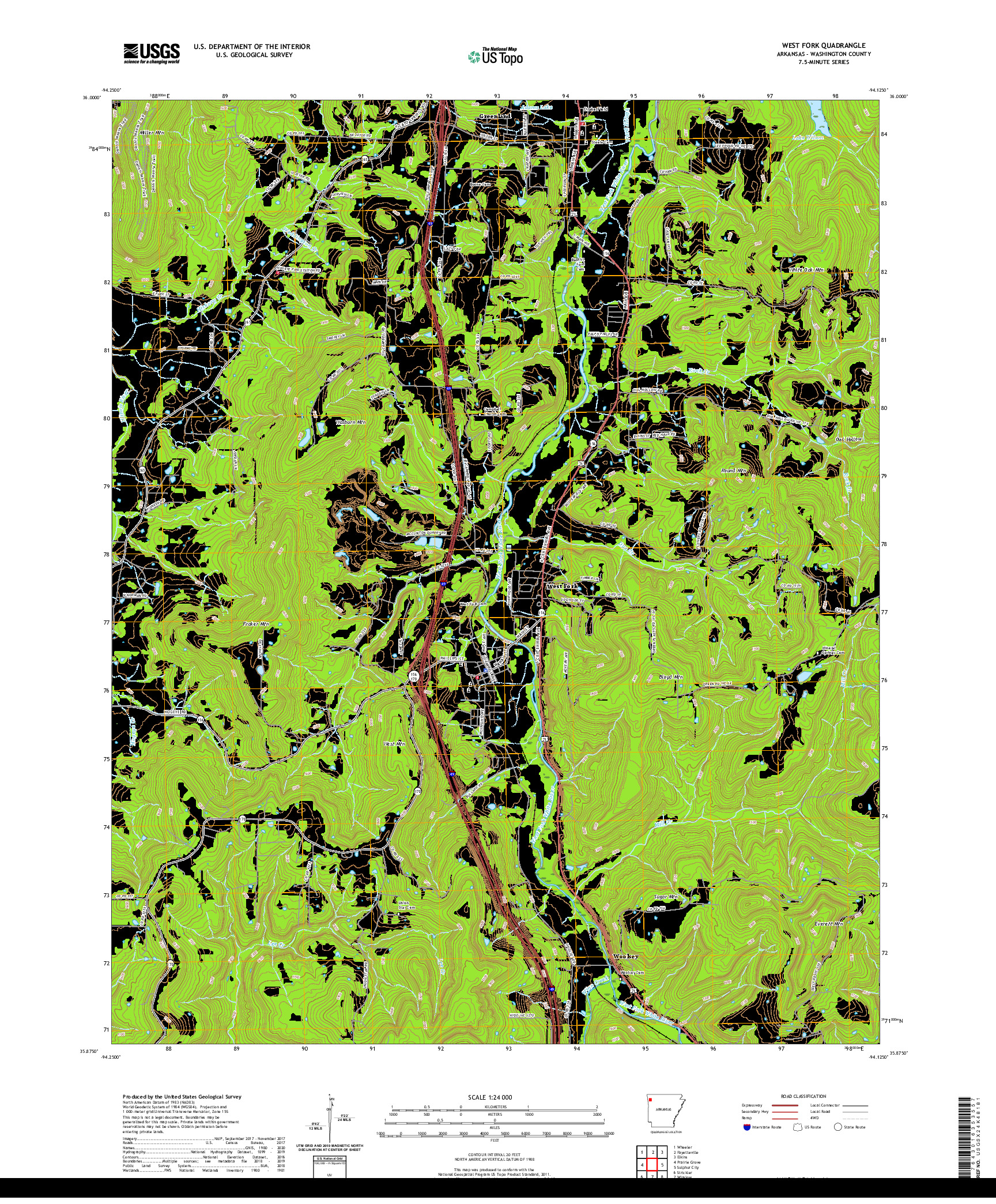 USGS US TOPO 7.5-MINUTE MAP FOR WEST FORK, AR 2020
