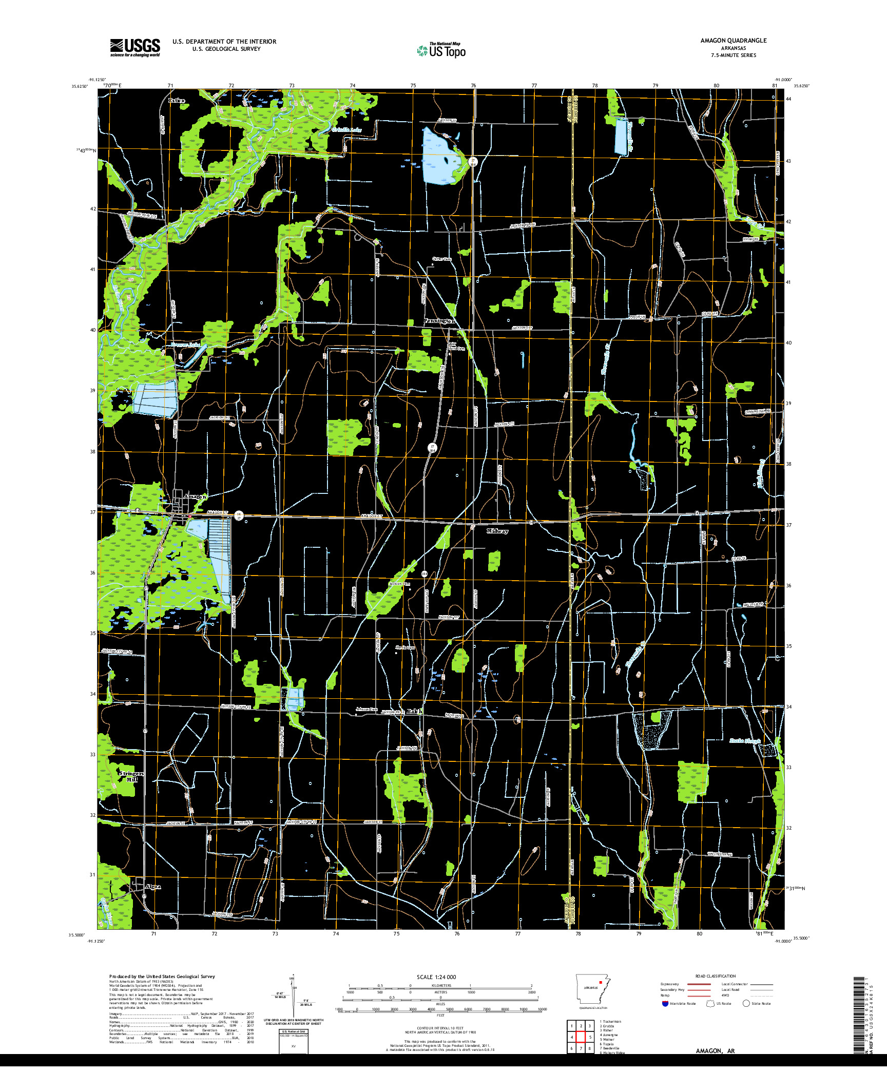 USGS US TOPO 7.5-MINUTE MAP FOR AMAGON, AR 2020