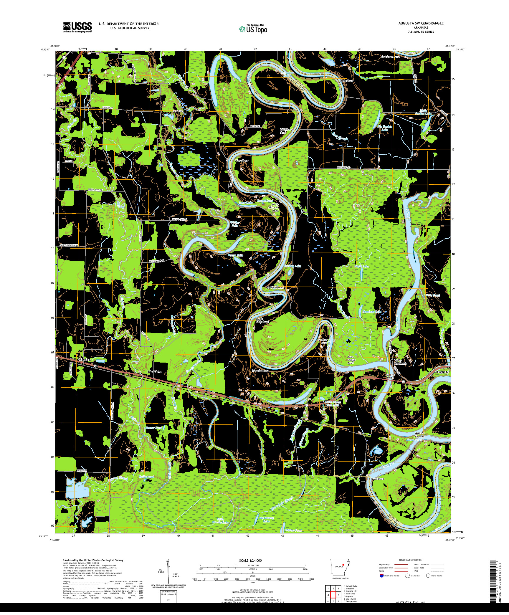 USGS US TOPO 7.5-MINUTE MAP FOR AUGUSTA SW, AR 2020