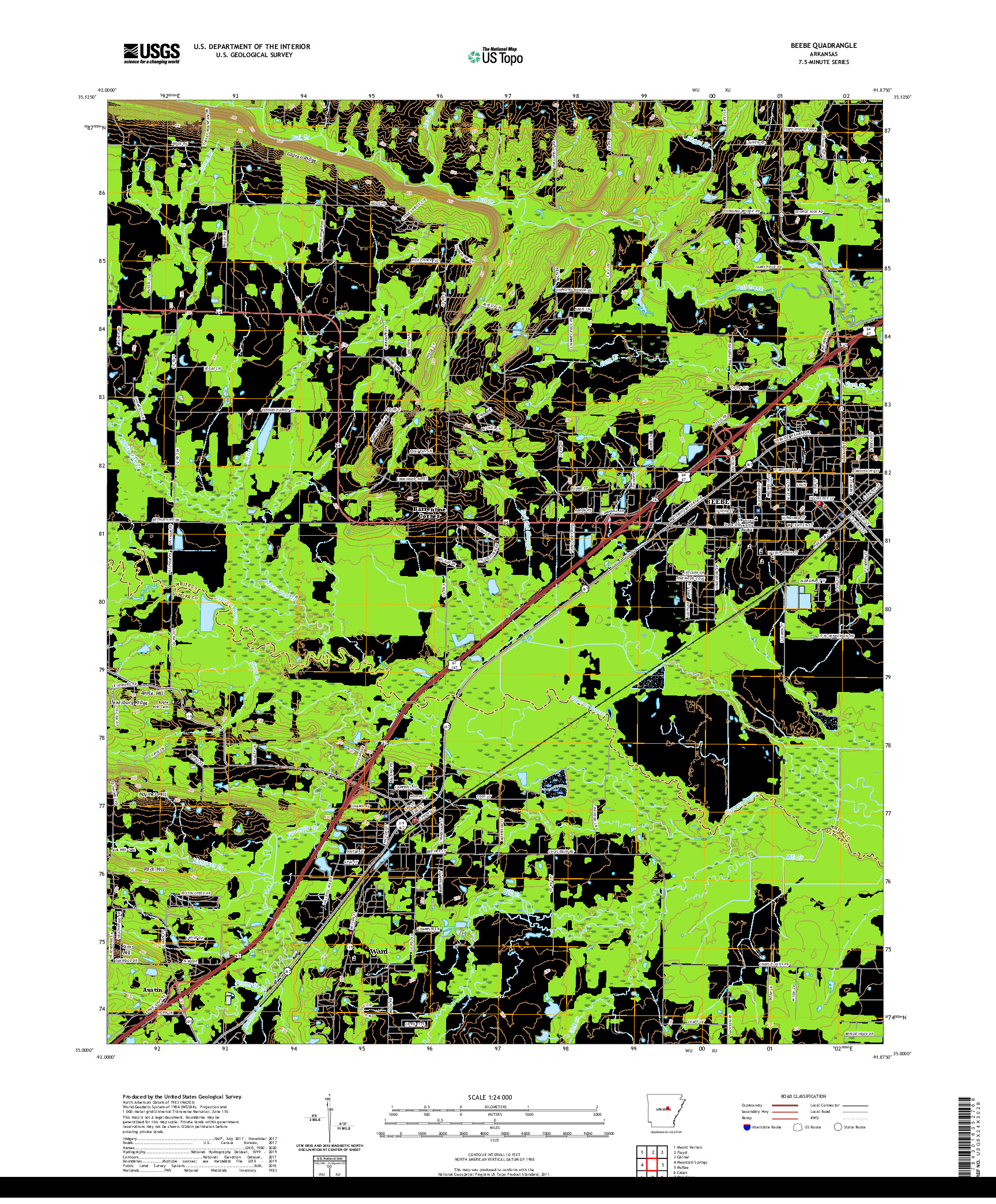 USGS US TOPO 7.5-MINUTE MAP FOR BEEBE, AR 2020