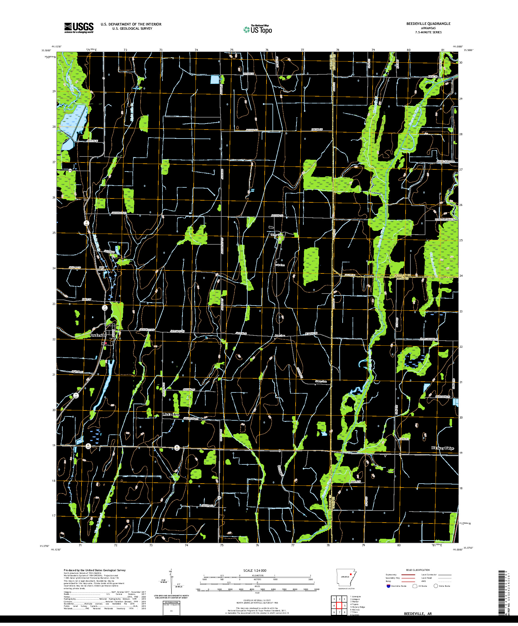 USGS US TOPO 7.5-MINUTE MAP FOR BEEDEVILLE, AR 2020