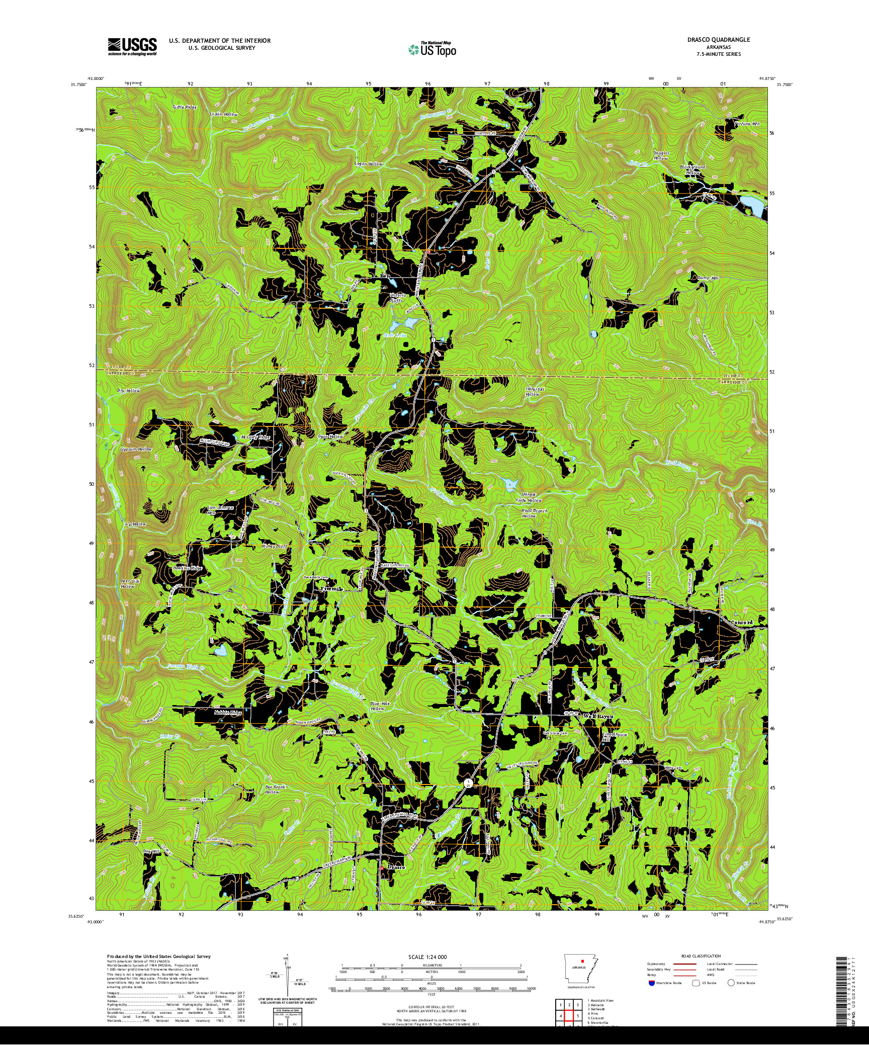 USGS US TOPO 7.5-MINUTE MAP FOR DRASCO, AR 2020