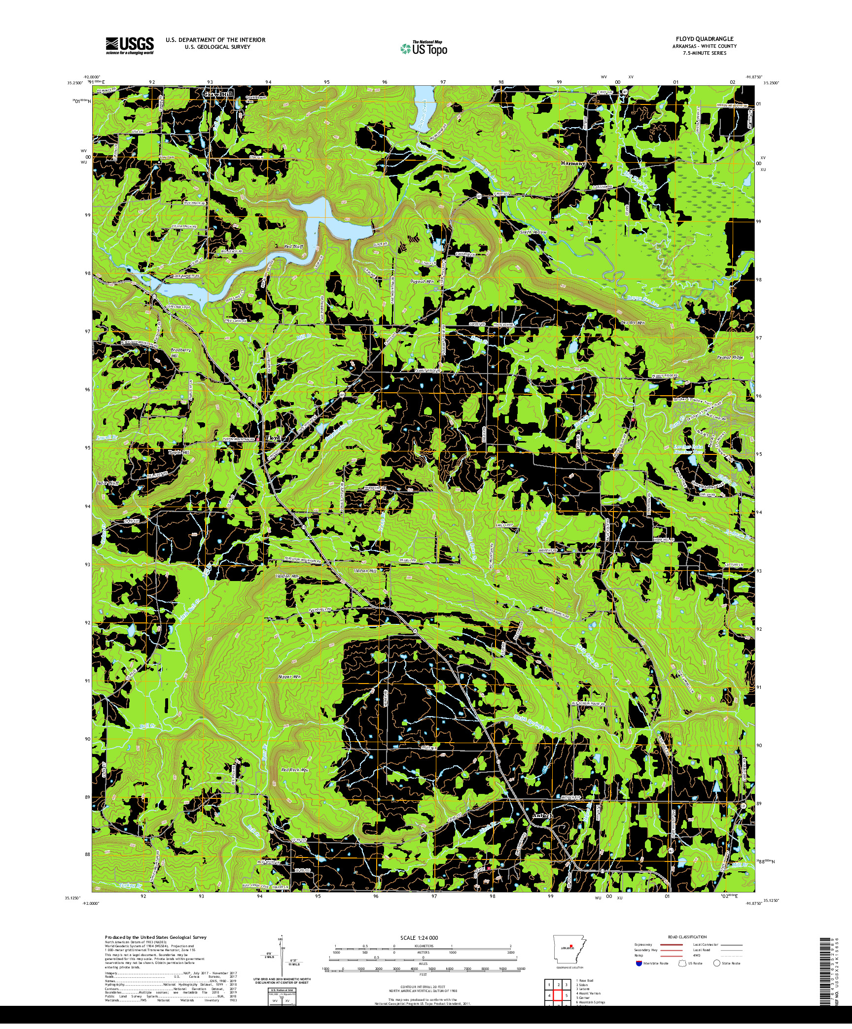 USGS US TOPO 7.5-MINUTE MAP FOR FLOYD, AR 2020