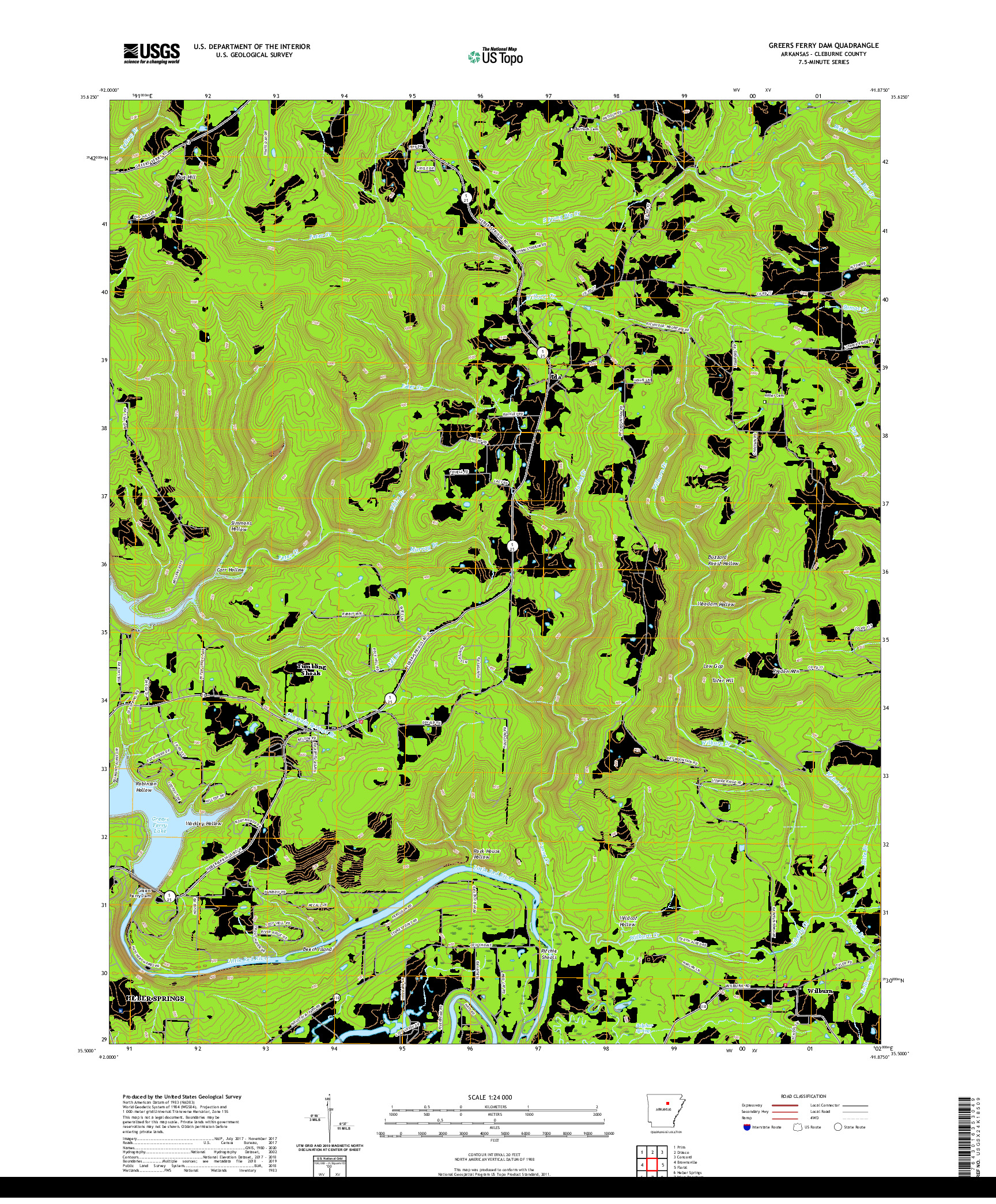 USGS US TOPO 7.5-MINUTE MAP FOR GREERS FERRY DAM, AR 2020