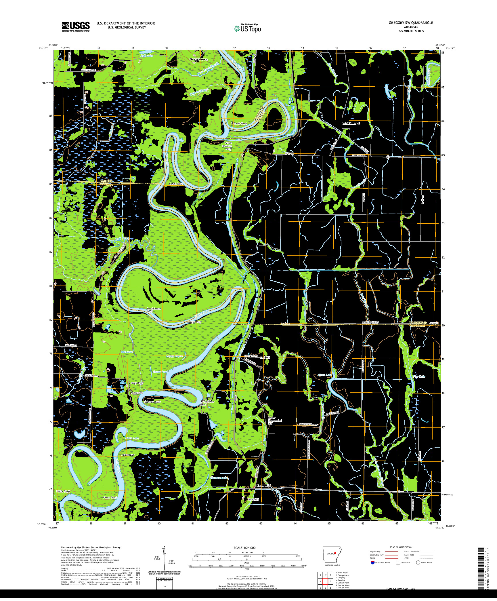 USGS US TOPO 7.5-MINUTE MAP FOR GREGORY SW, AR 2020