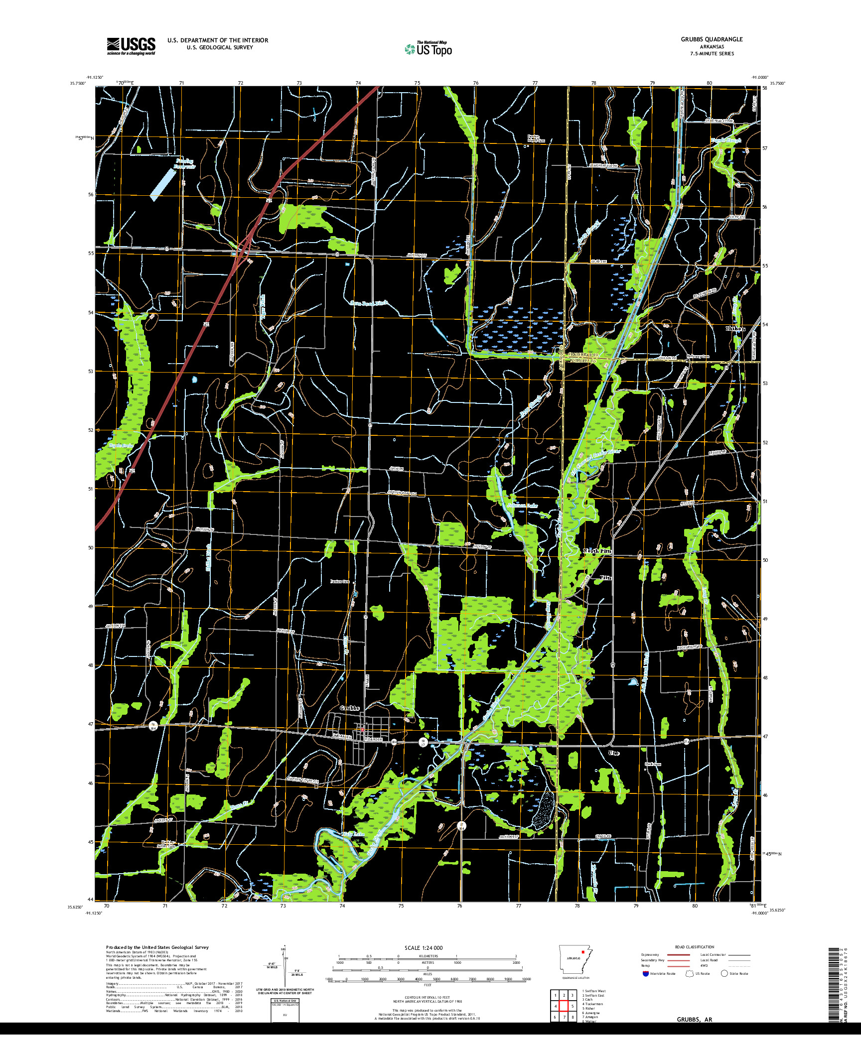 USGS US TOPO 7.5-MINUTE MAP FOR GRUBBS, AR 2020