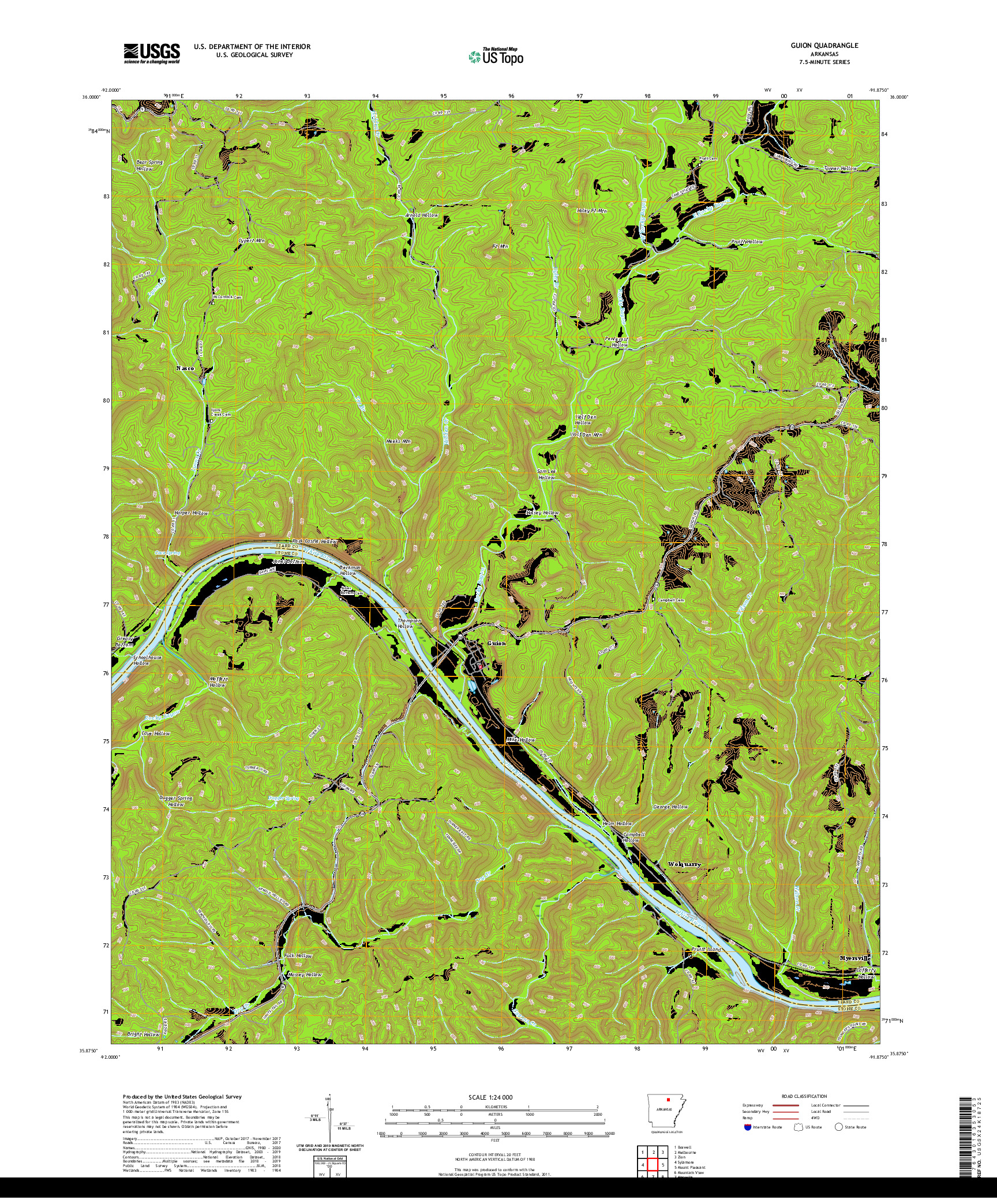 USGS US TOPO 7.5-MINUTE MAP FOR GUION, AR 2020