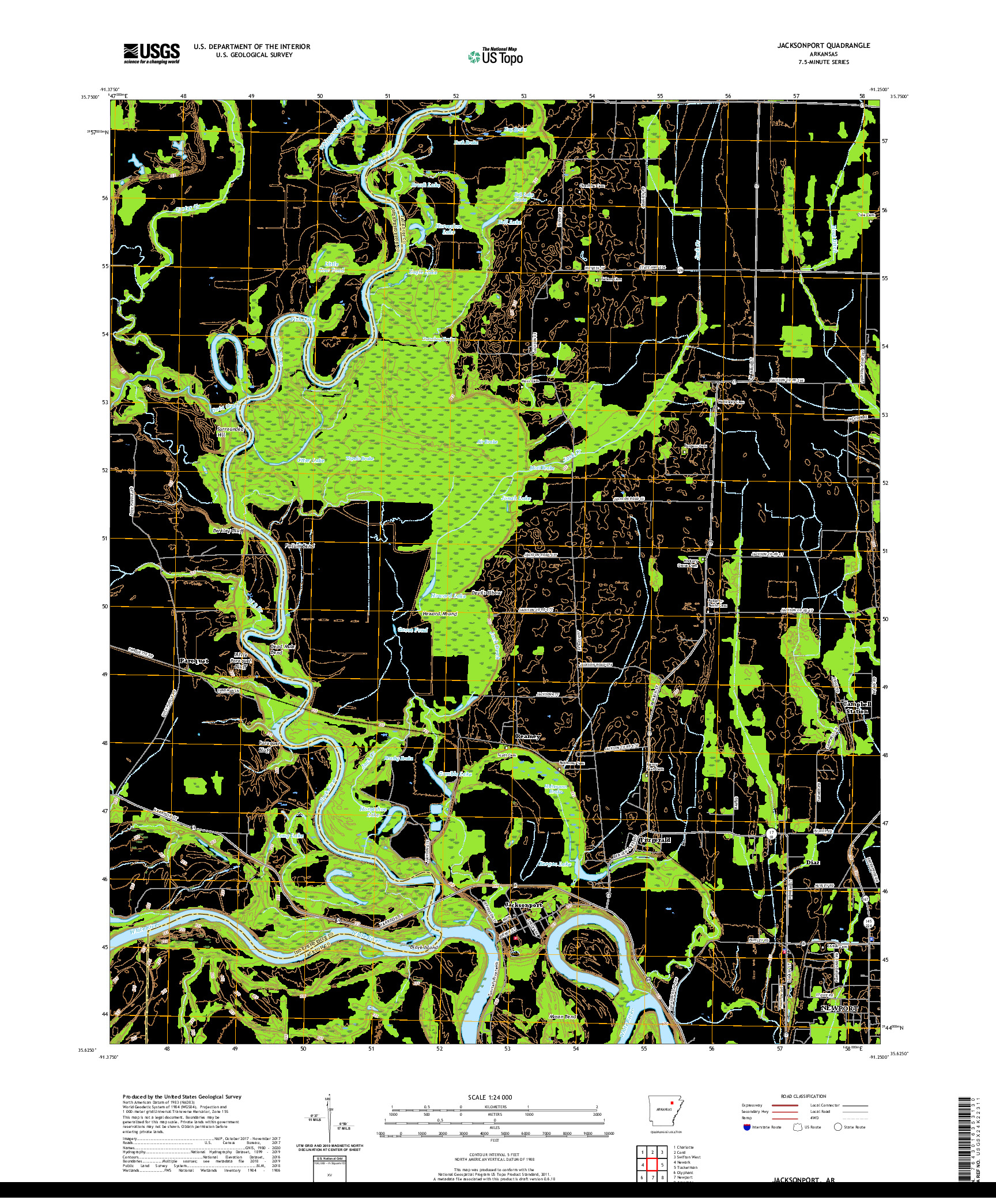 USGS US TOPO 7.5-MINUTE MAP FOR JACKSONPORT, AR 2020