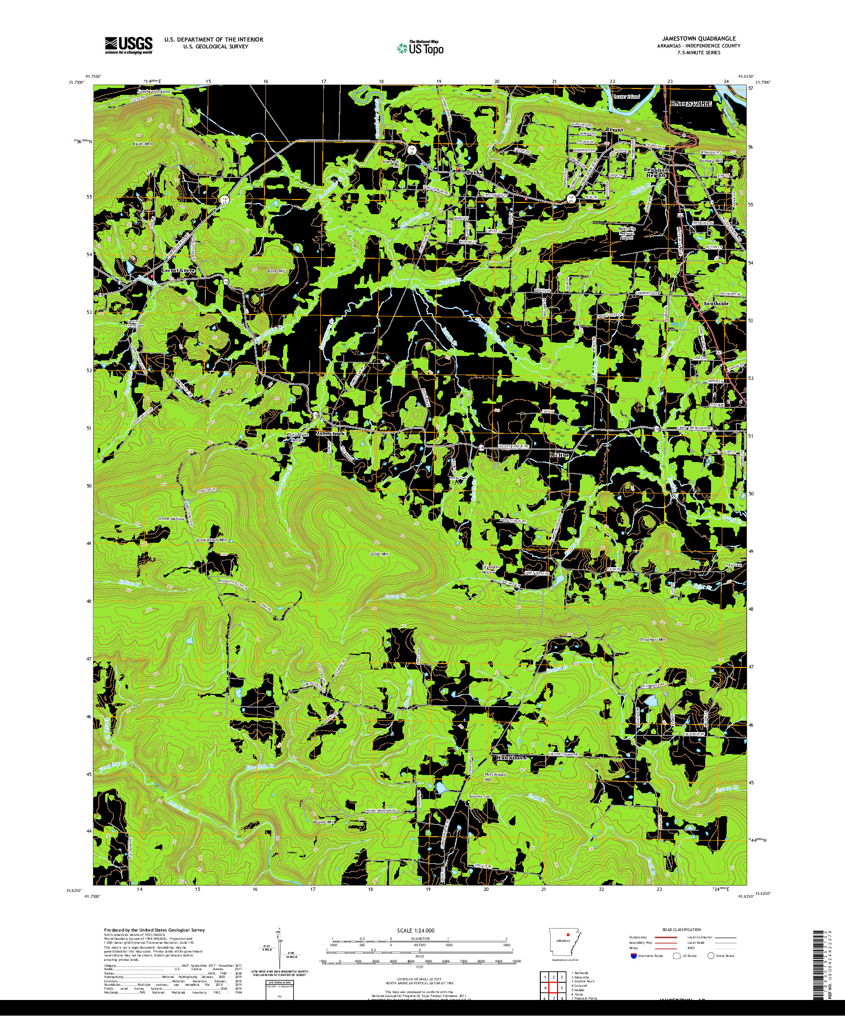 USGS US TOPO 7.5-MINUTE MAP FOR JAMESTOWN, AR 2020