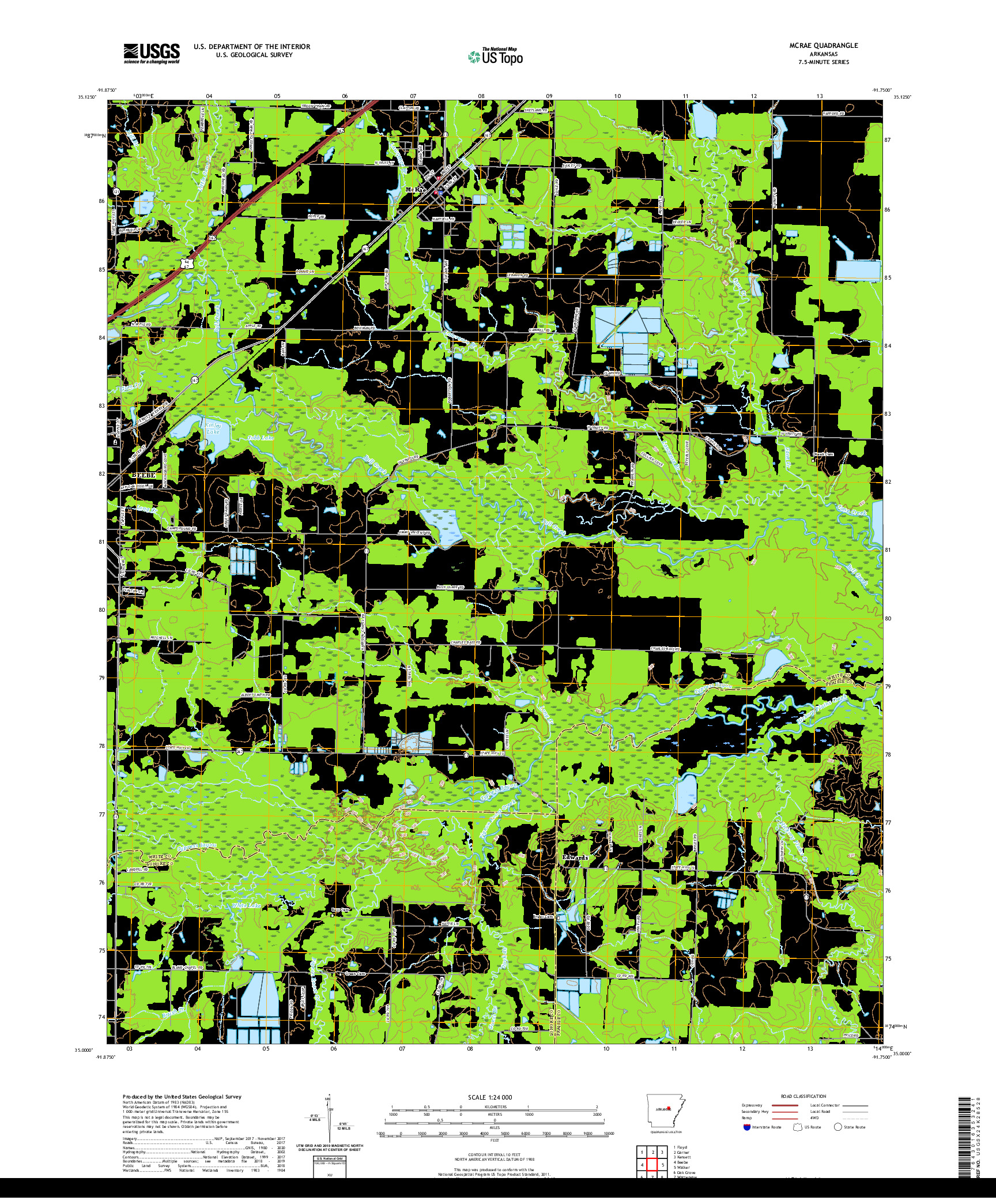 USGS US TOPO 7.5-MINUTE MAP FOR MCRAE, AR 2020