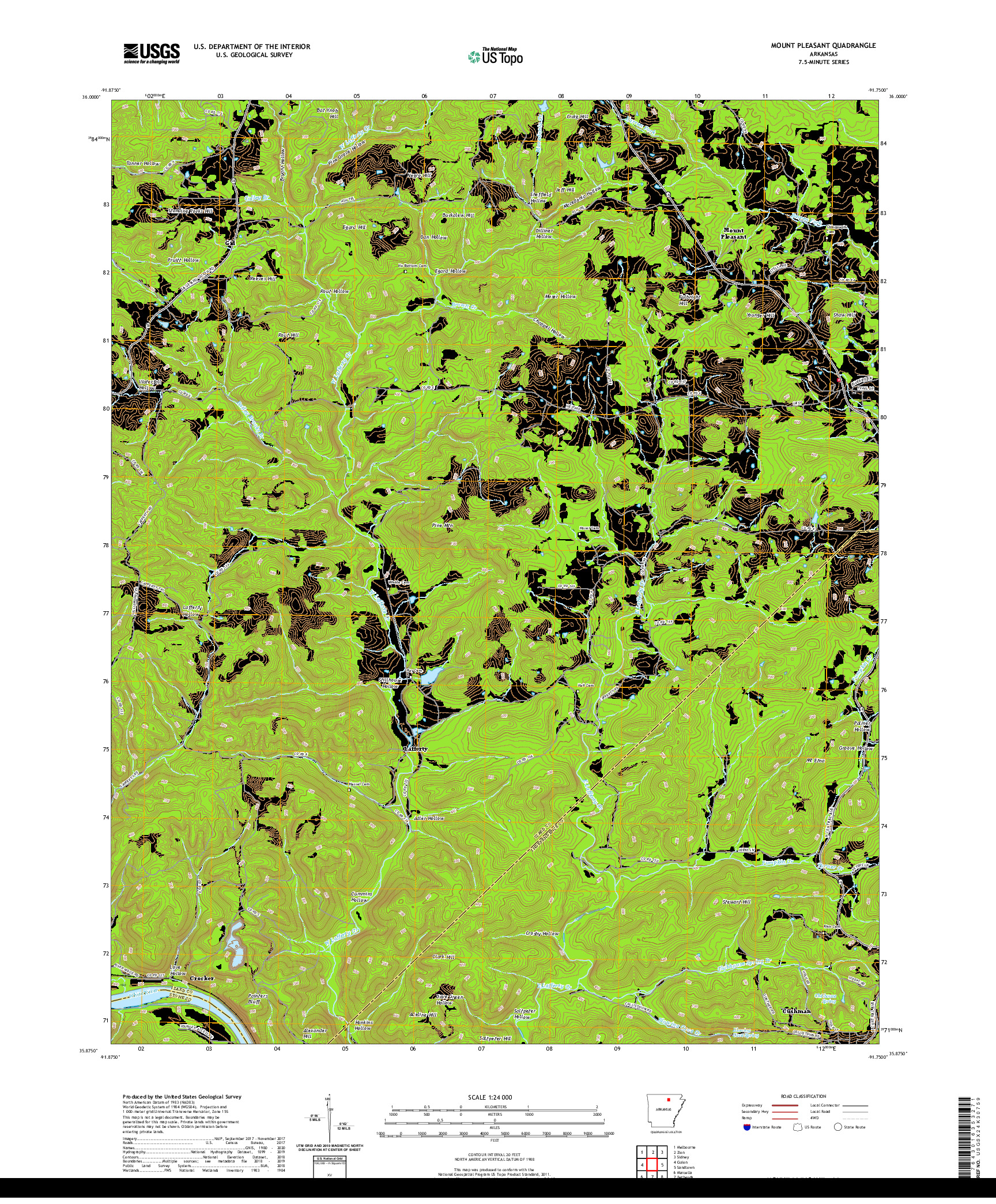 USGS US TOPO 7.5-MINUTE MAP FOR MOUNT PLEASANT, AR 2020