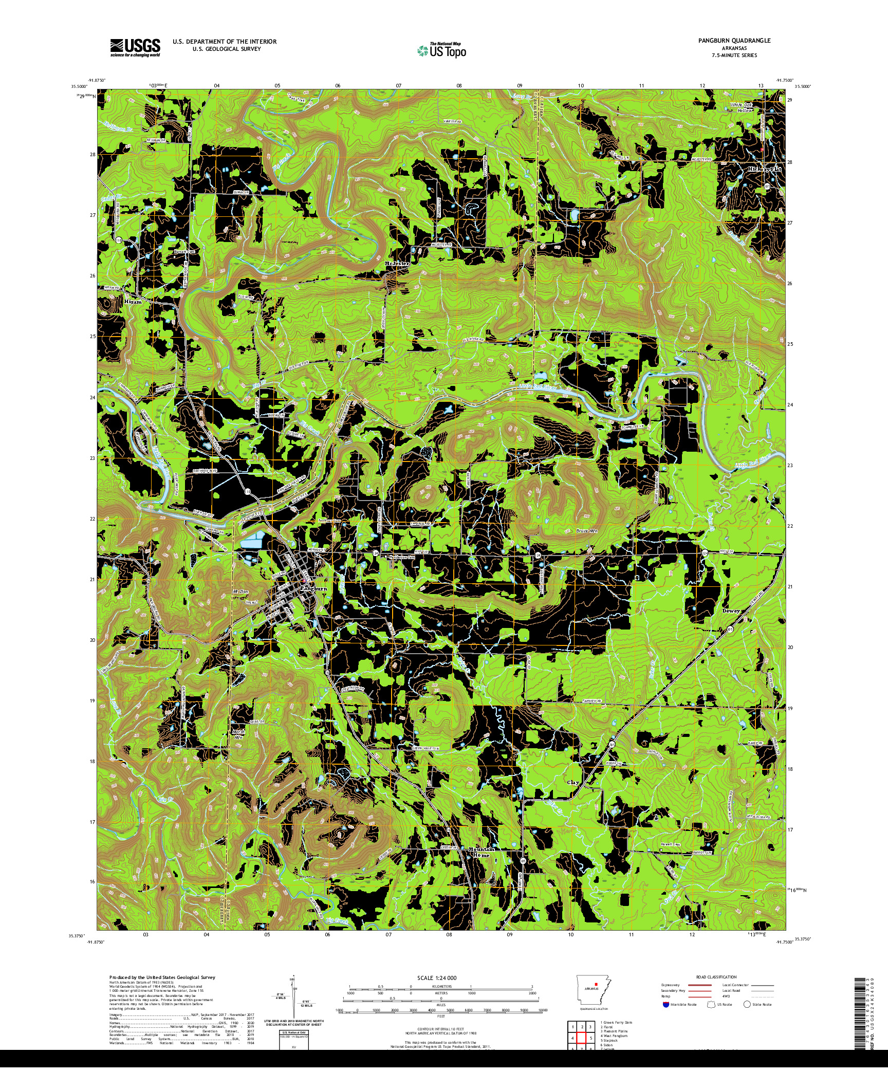 USGS US TOPO 7.5-MINUTE MAP FOR PANGBURN, AR 2020