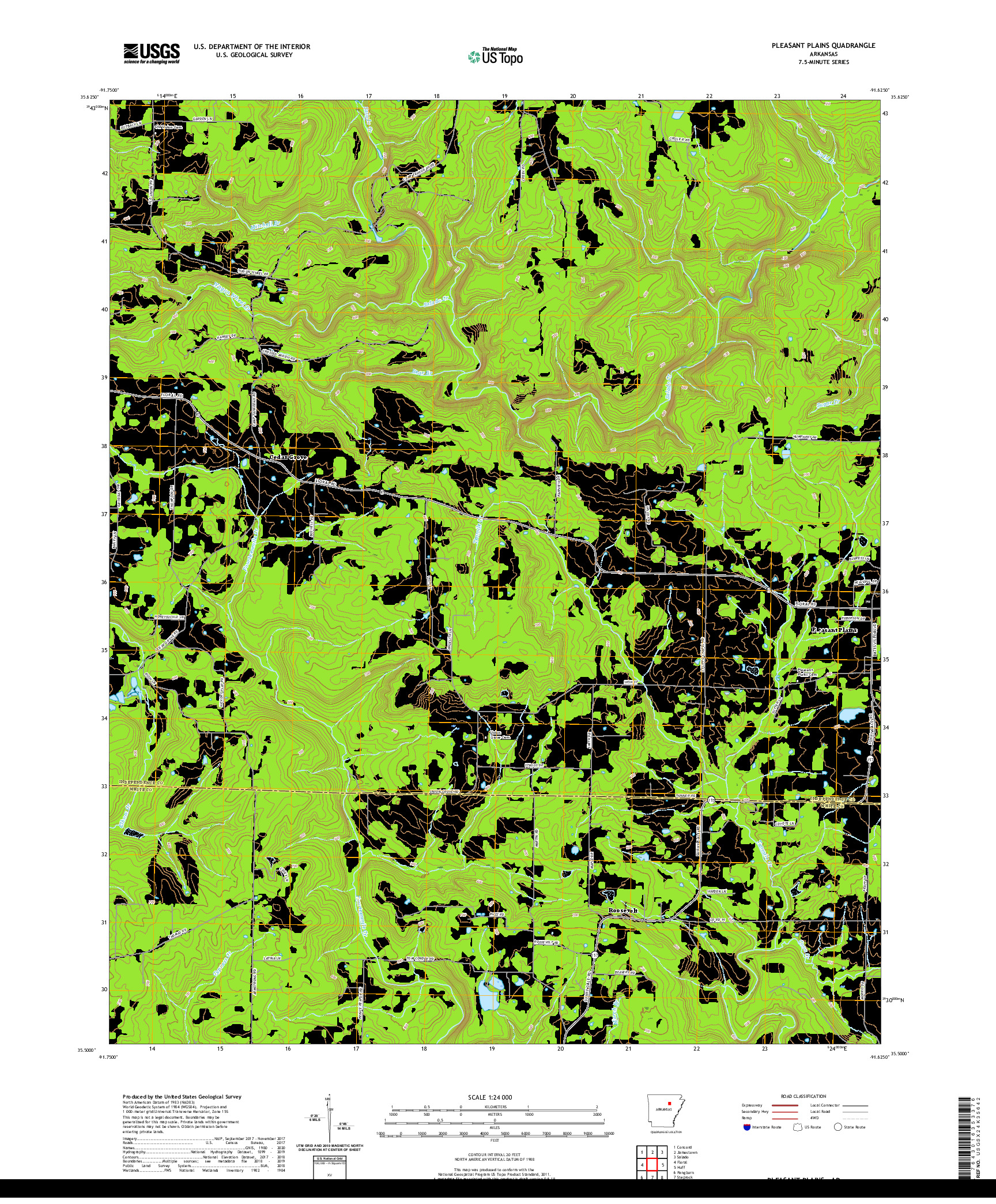 USGS US TOPO 7.5-MINUTE MAP FOR PLEASANT PLAINS, AR 2020