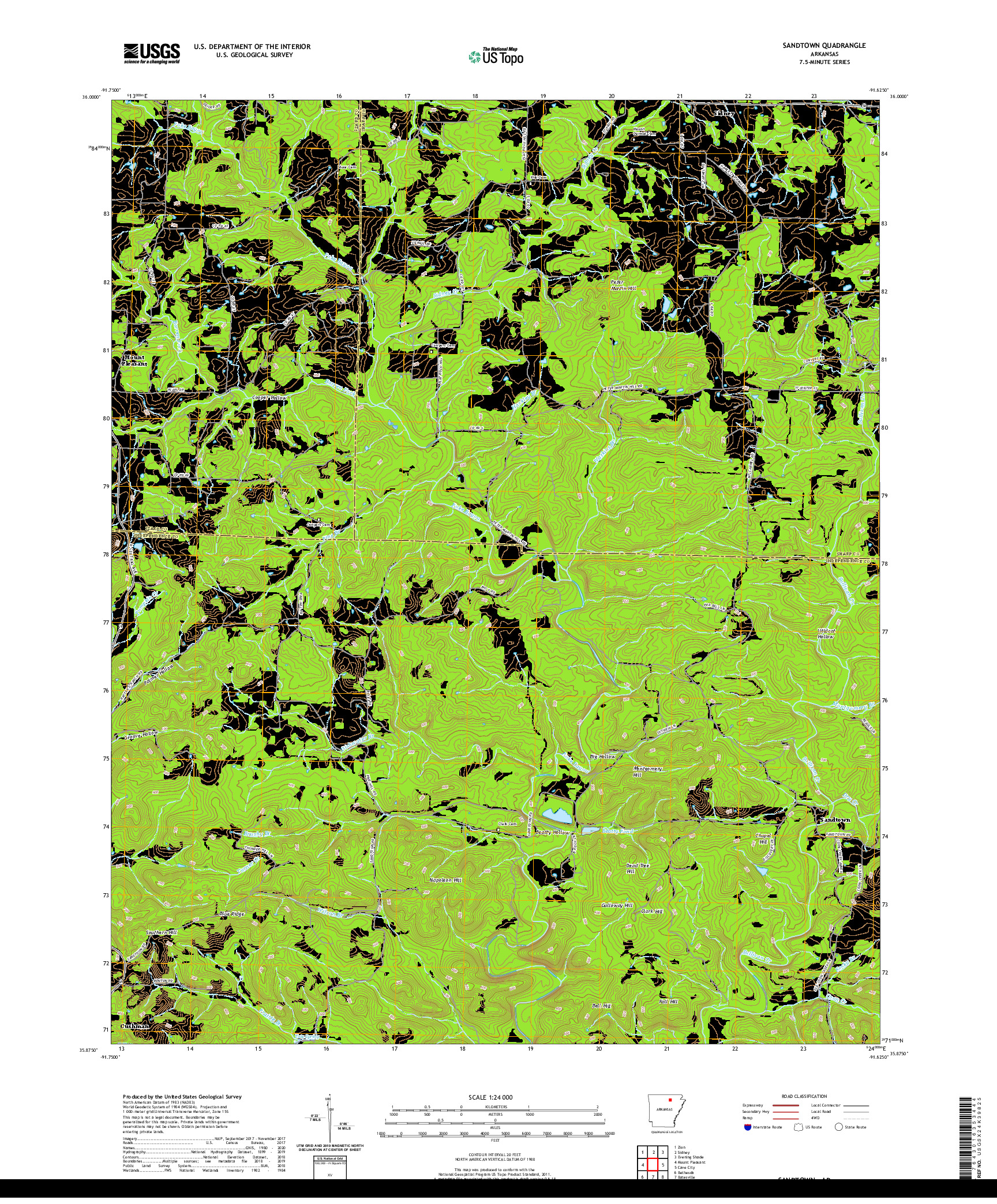 USGS US TOPO 7.5-MINUTE MAP FOR SANDTOWN, AR 2020