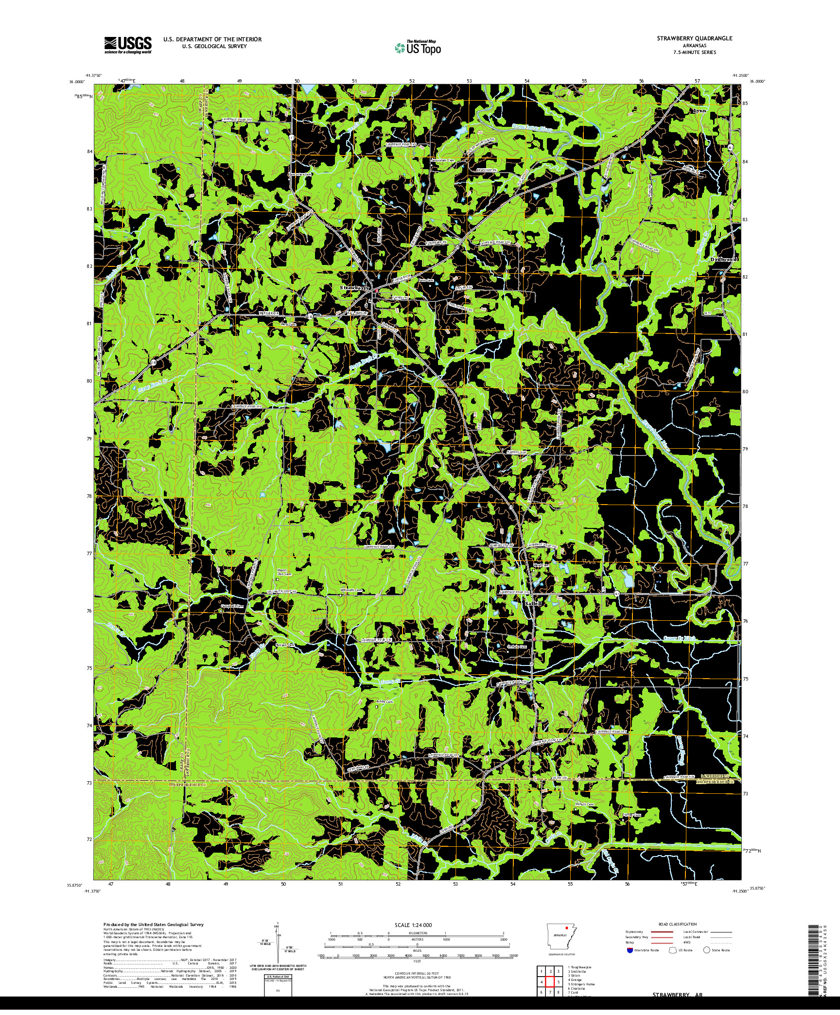 USGS US TOPO 7.5-MINUTE MAP FOR STRAWBERRY, AR 2020
