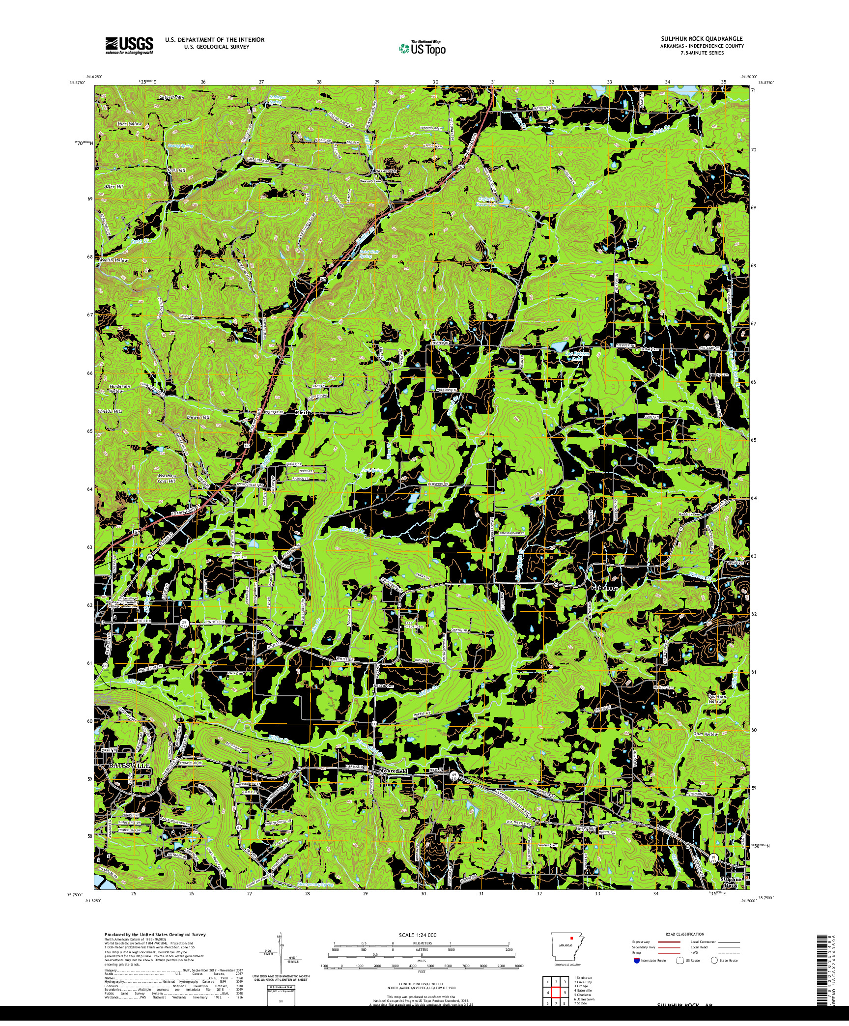 USGS US TOPO 7.5-MINUTE MAP FOR SULPHUR ROCK, AR 2020