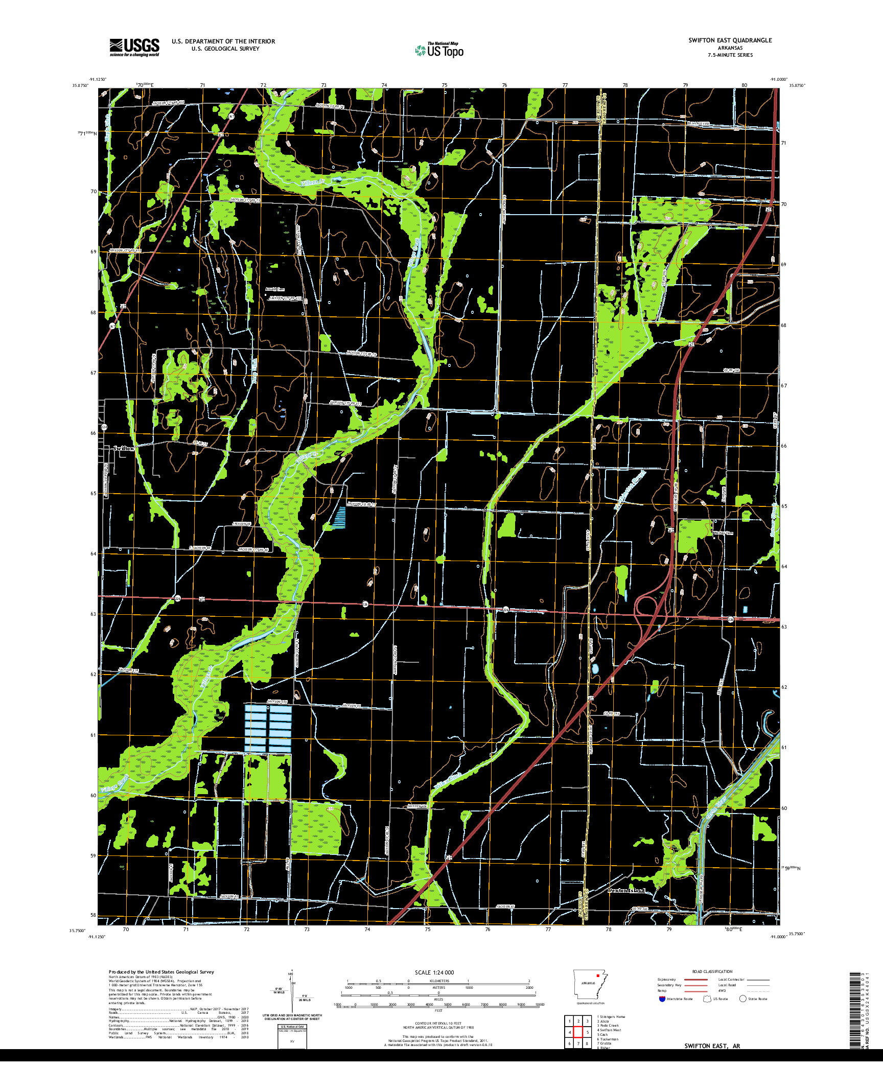 USGS US TOPO 7.5-MINUTE MAP FOR SWIFTON EAST, AR 2020