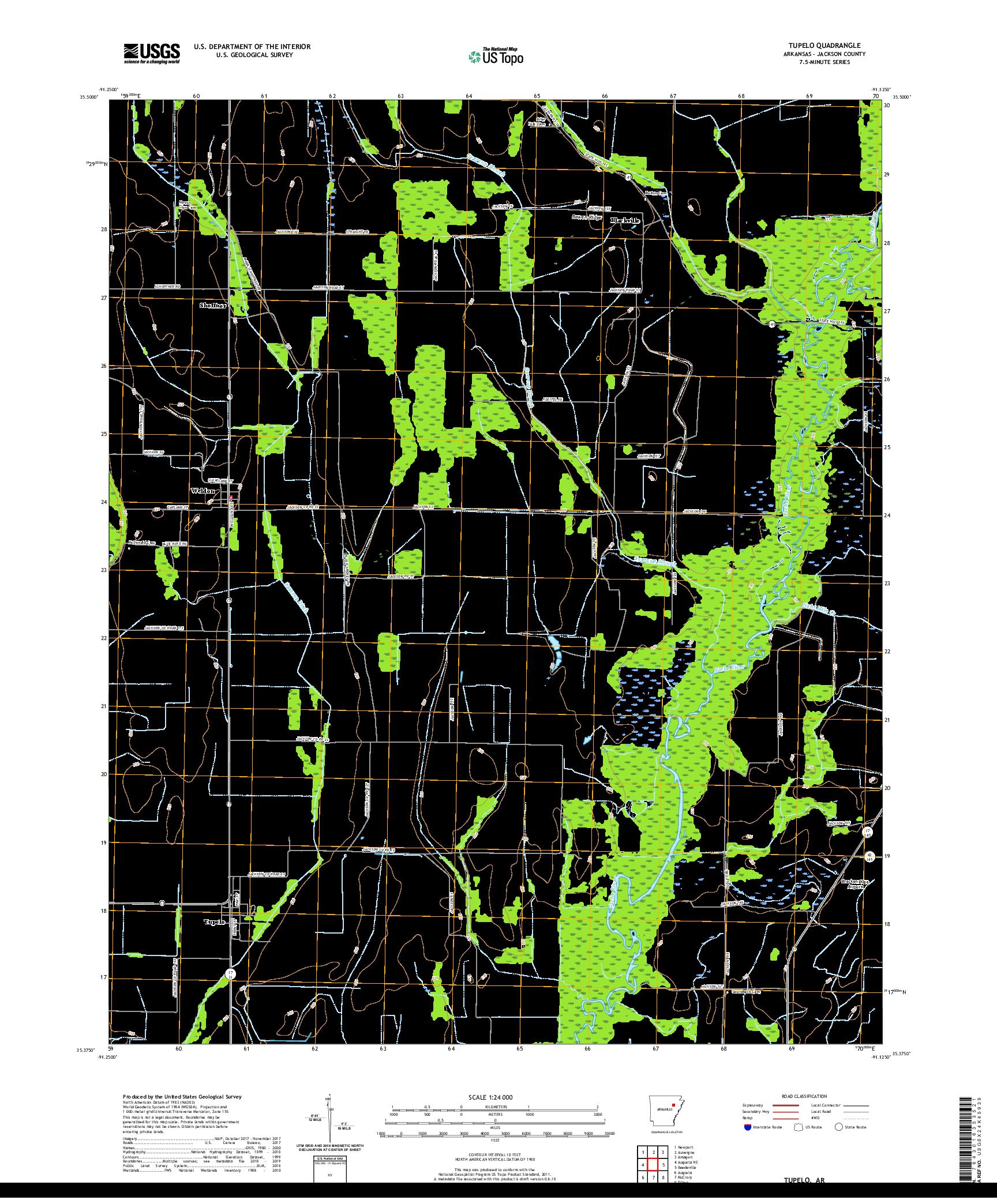 USGS US TOPO 7.5-MINUTE MAP FOR TUPELO, AR 2020