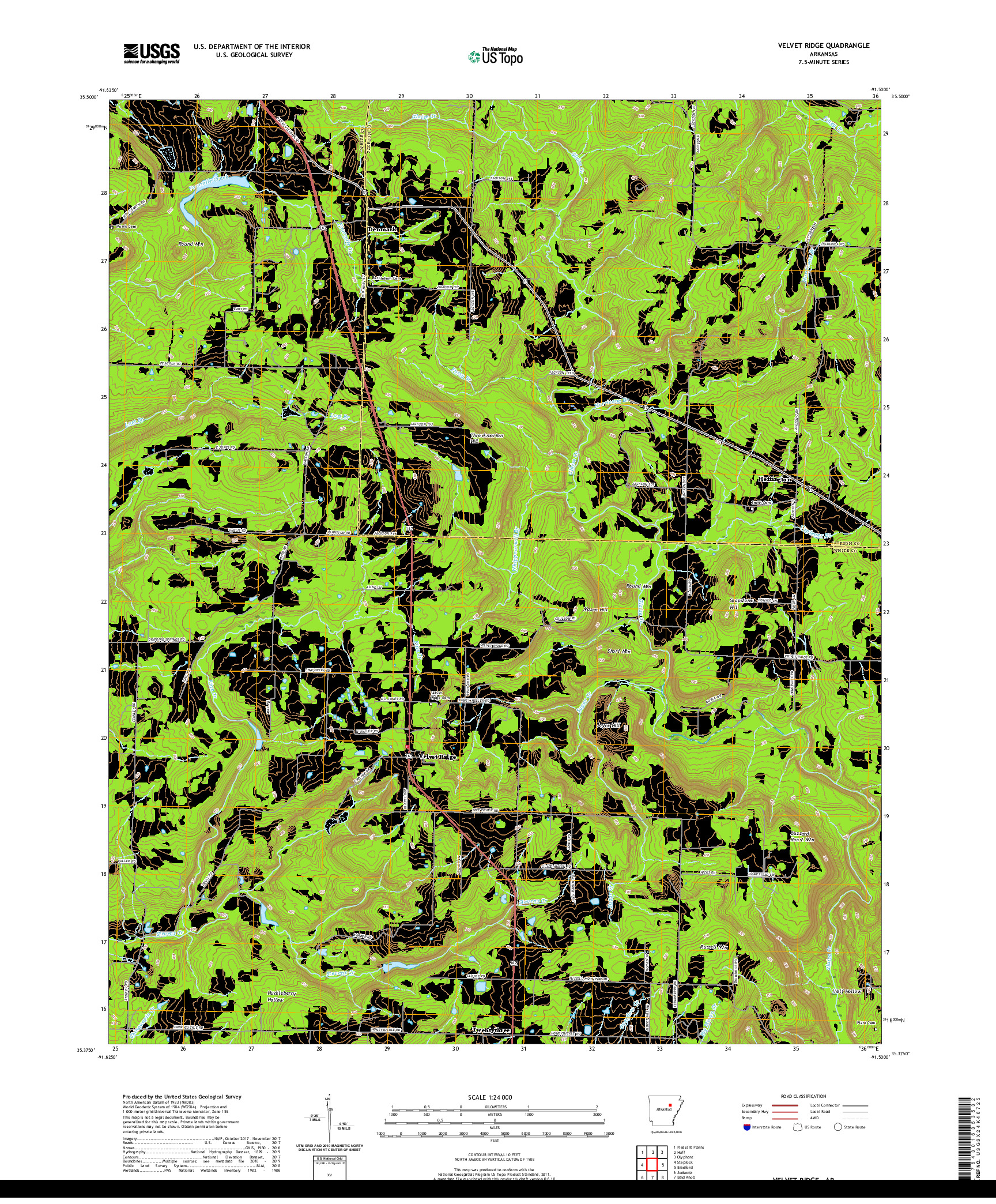 USGS US TOPO 7.5-MINUTE MAP FOR VELVET RIDGE, AR 2020