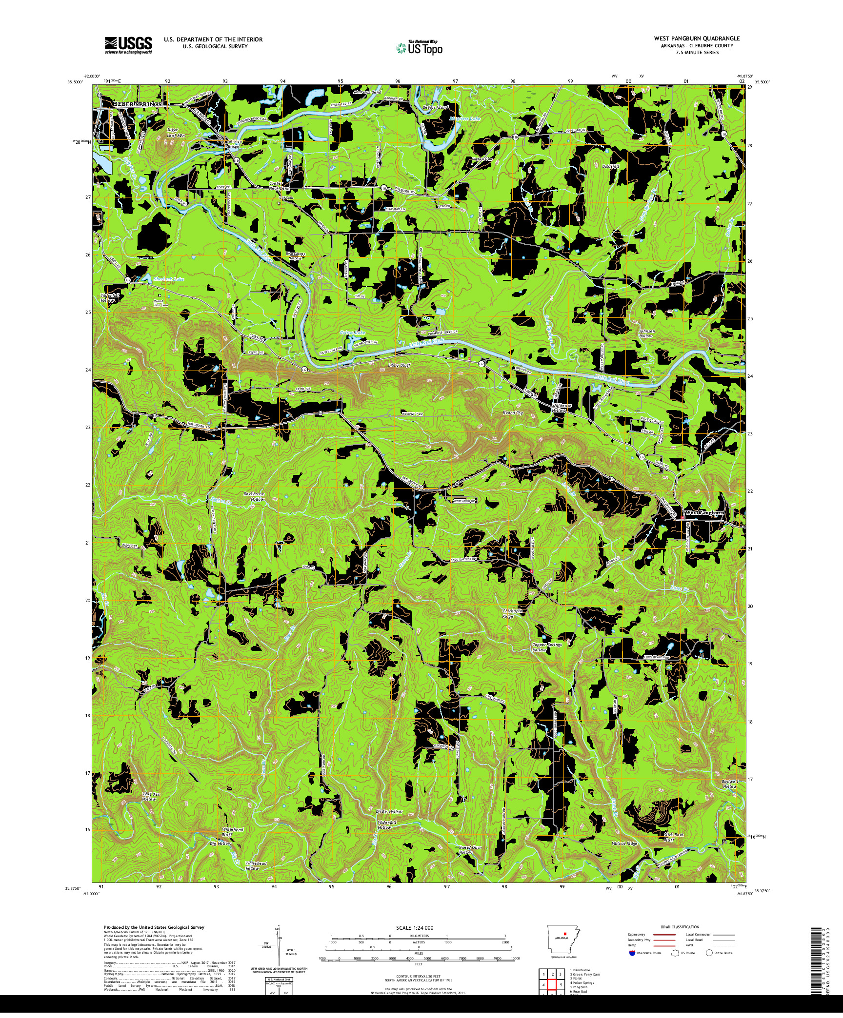 USGS US TOPO 7.5-MINUTE MAP FOR WEST PANGBURN, AR 2020