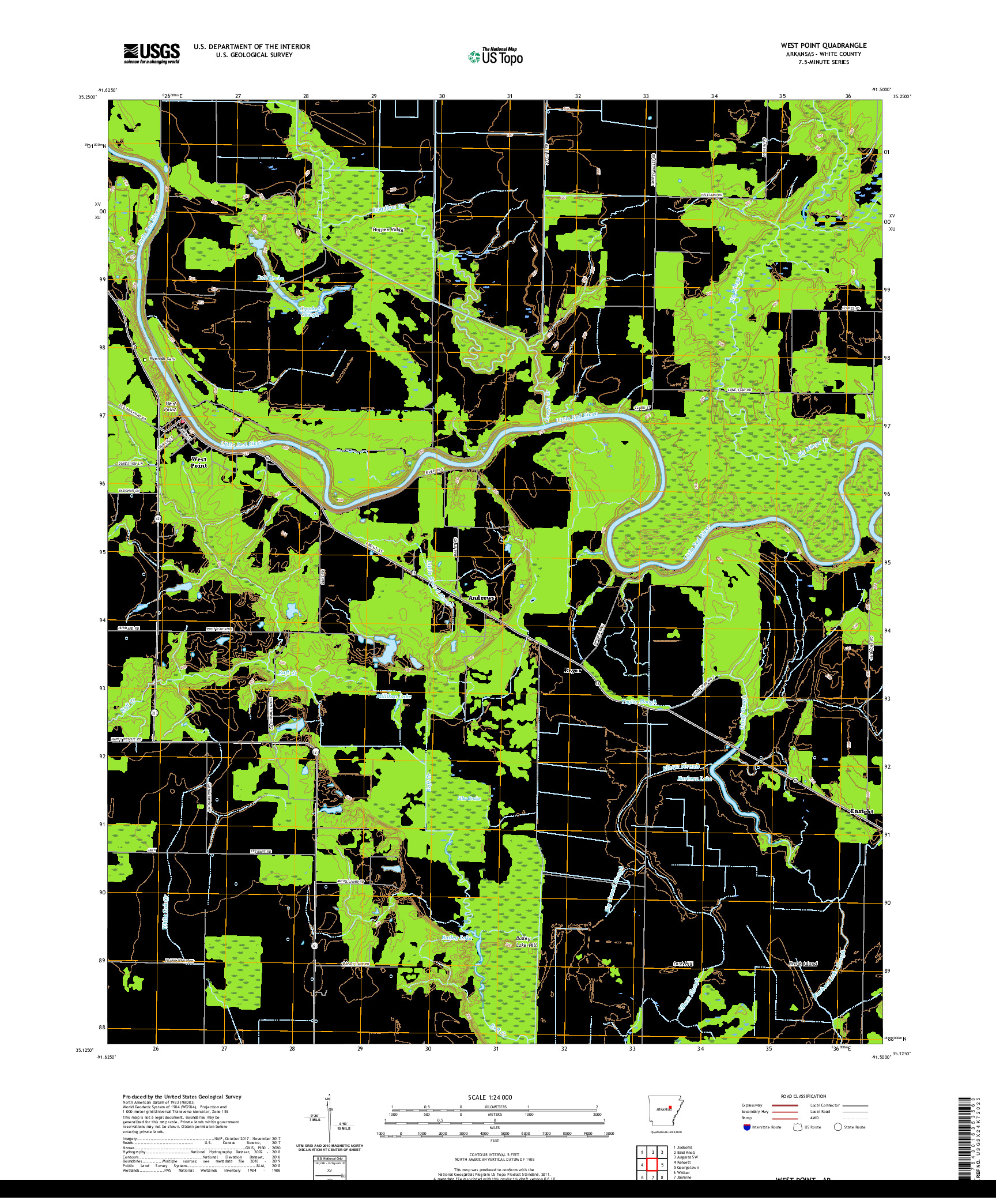 USGS US TOPO 7.5-MINUTE MAP FOR WEST POINT, AR 2020