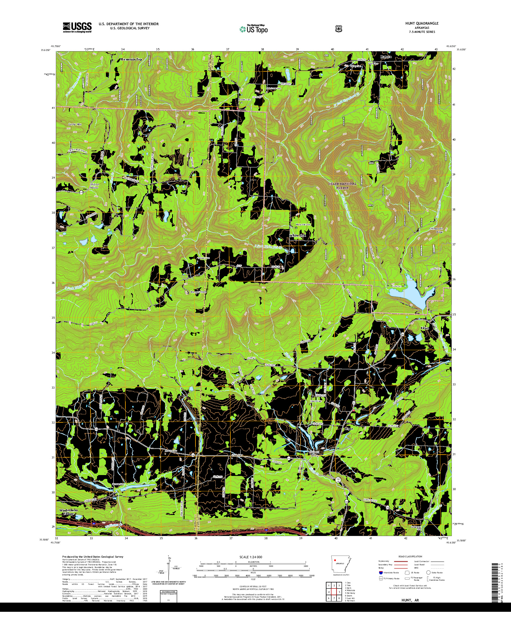 USGS US TOPO 7.5-MINUTE MAP FOR HUNT, AR 2020