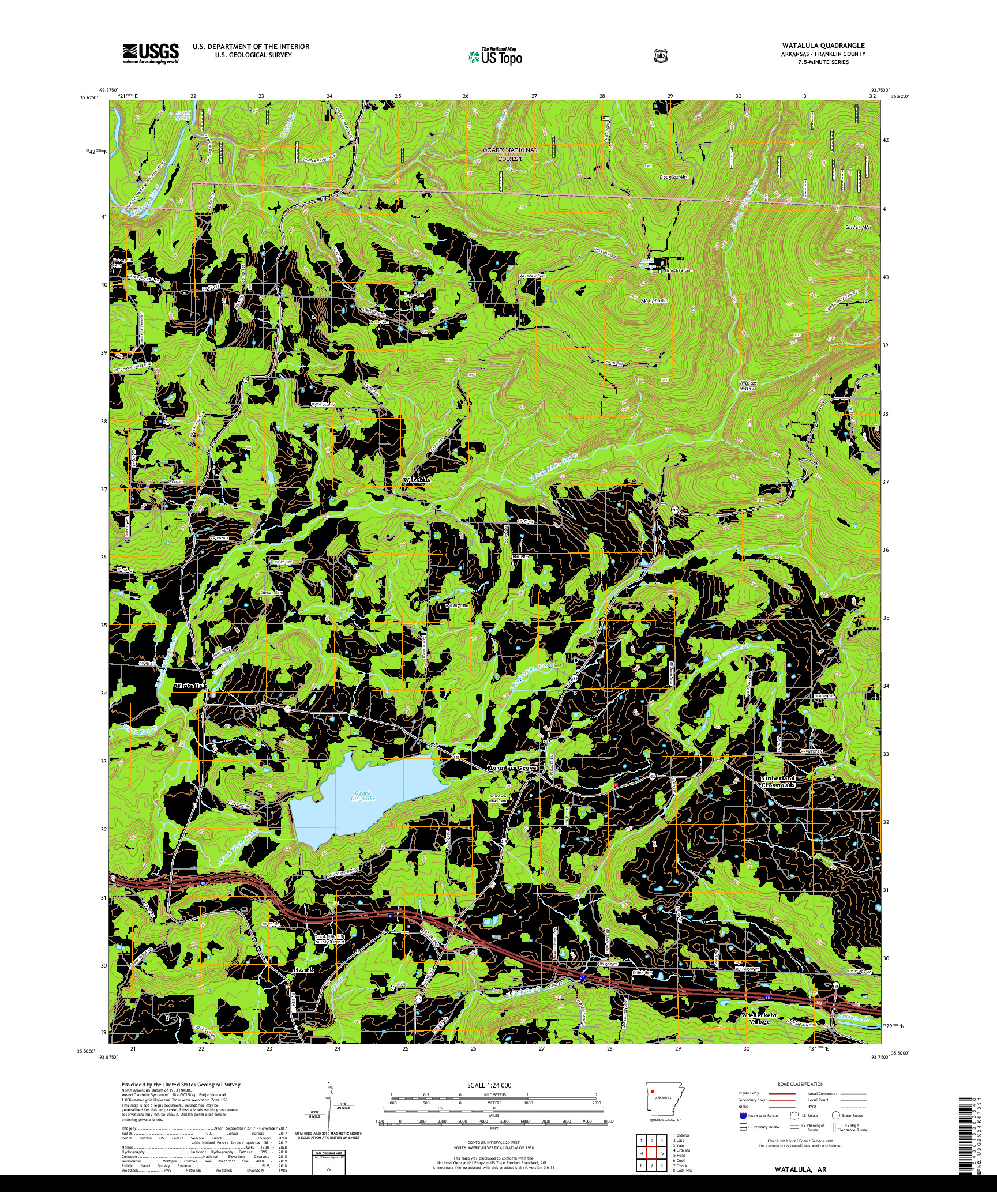 USGS US TOPO 7.5-MINUTE MAP FOR WATALULA, AR 2020